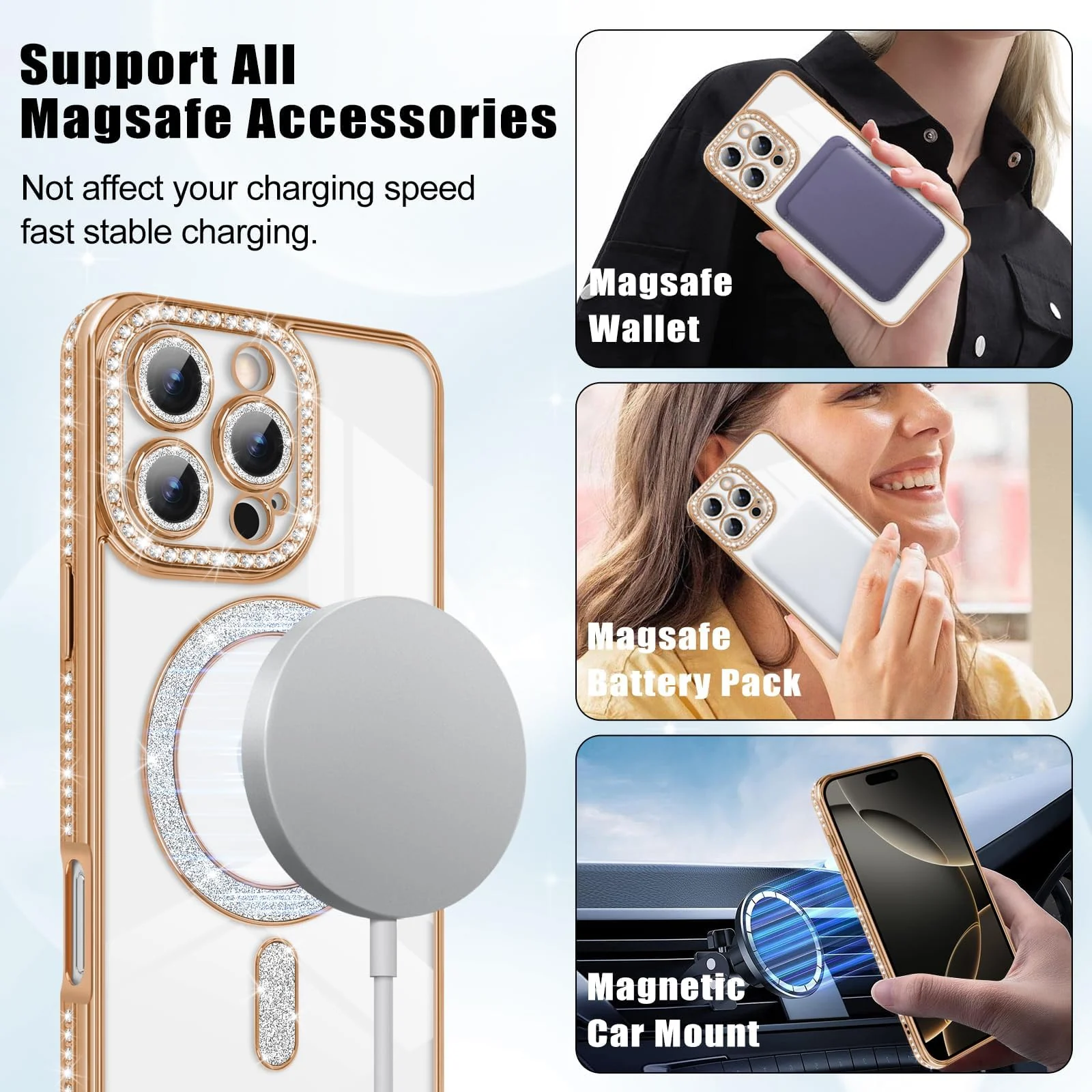 DL3 Mobilak MagSafe-Compatible Magnetic Case for iPhone 16 Pro Max with Camera Protection and Magnetic Car-Mount Support - Gold