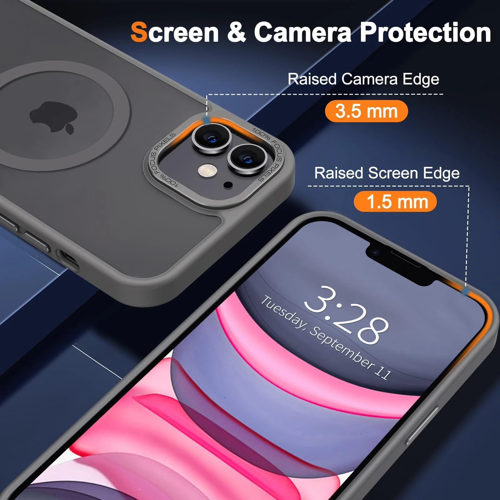 DL3 Mobilak Translucent Matte Case for iPhone 11 (6.1 inch), Compatible with MagSafe accessories, Supports wireless charging, Built-in magnetic car-mount support, Hard-Back Design - Gray