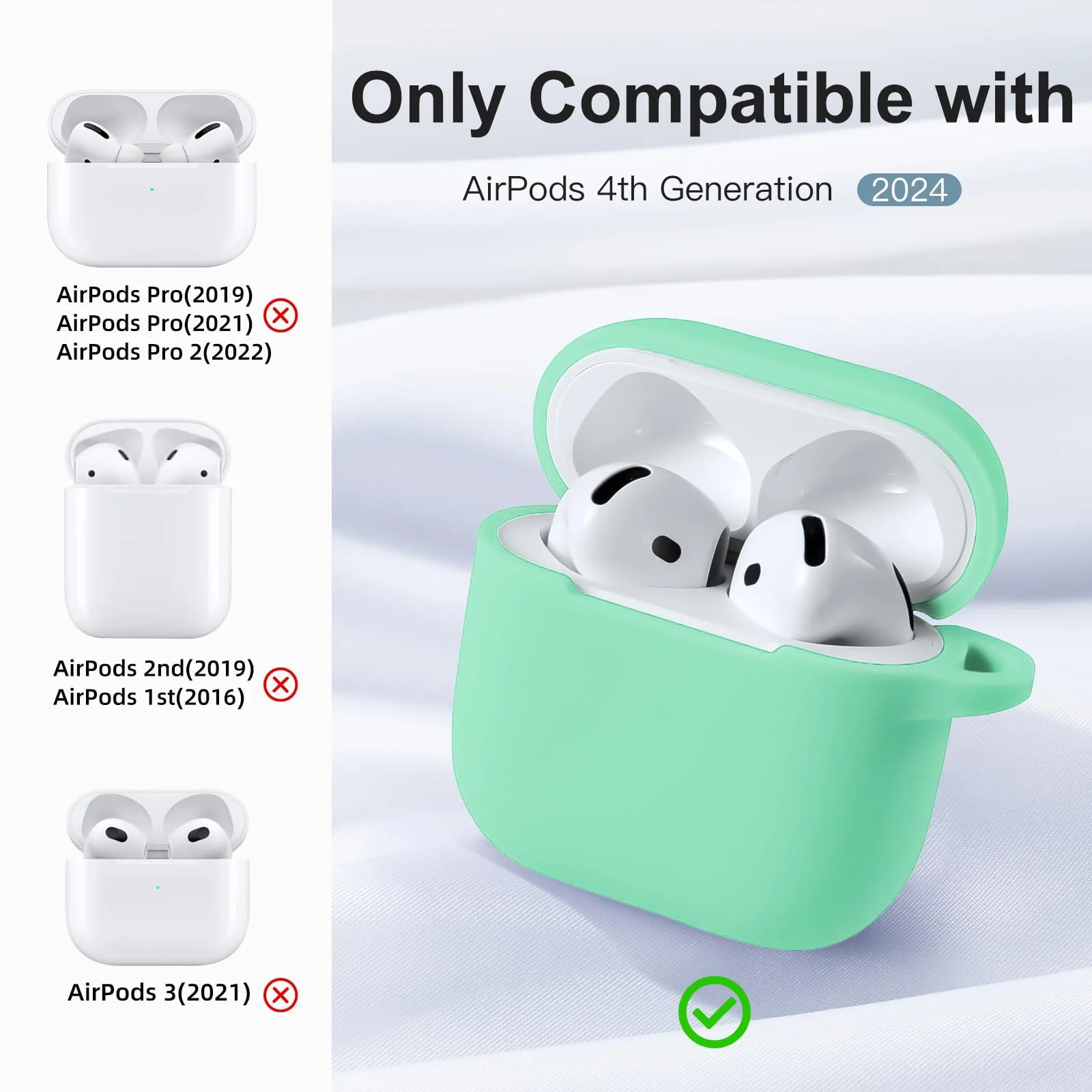 DL3 Mobilak Compatible with AirPods 4 Case (2024), Soft Silicone Full Protective Case Cover with Keychain, For Apple AirPods 4th Generation for Women Men - Mint Green