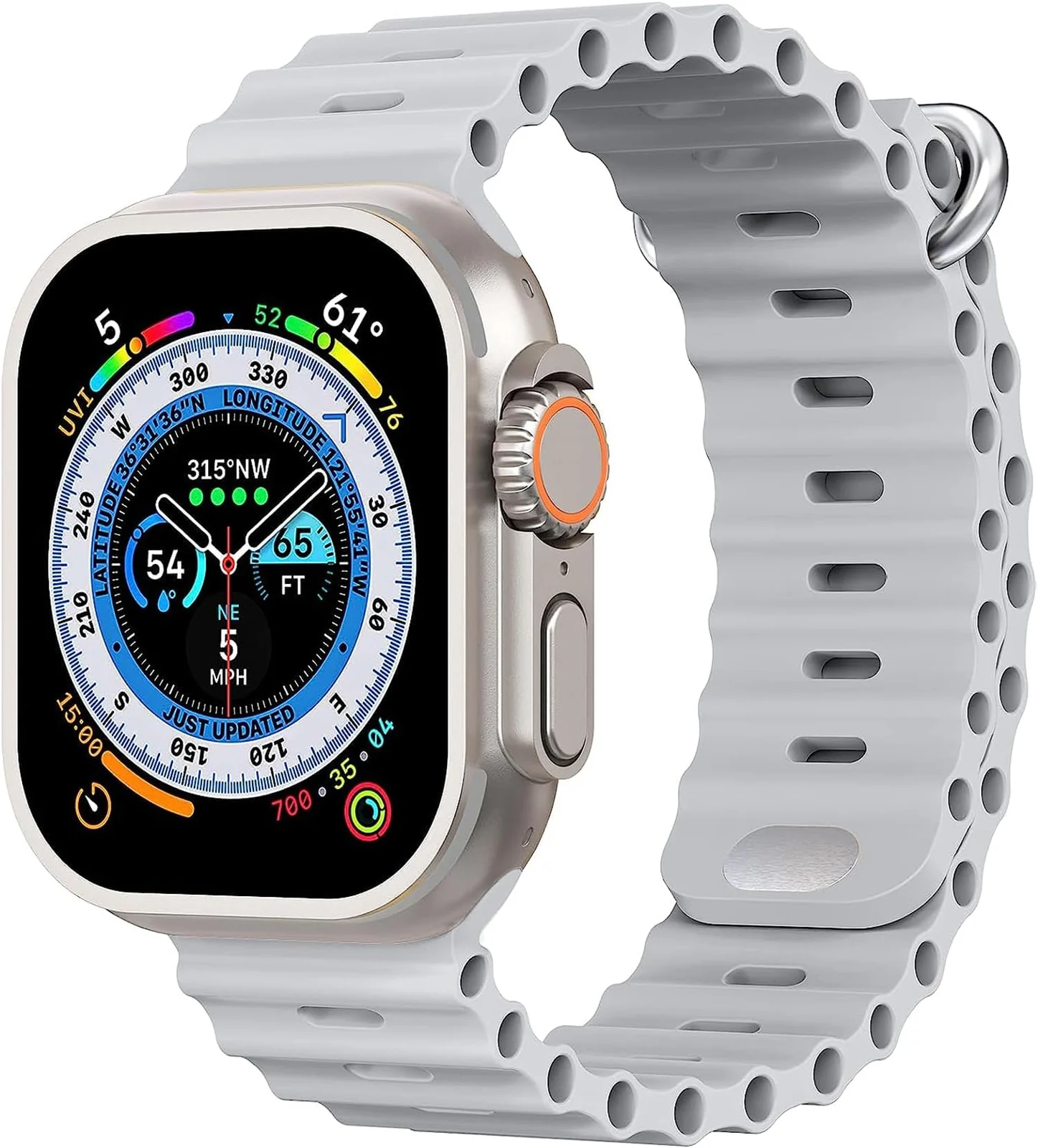 DL3 Mobilak Ocean Band with Case For Apple Watch Ultra 49mm, Adjustable Silicone Sport Loop Ocean Strap Men Women Strap With Protective Cover Screen Shockproof for iWatch Ultra 2 49mm - Grey