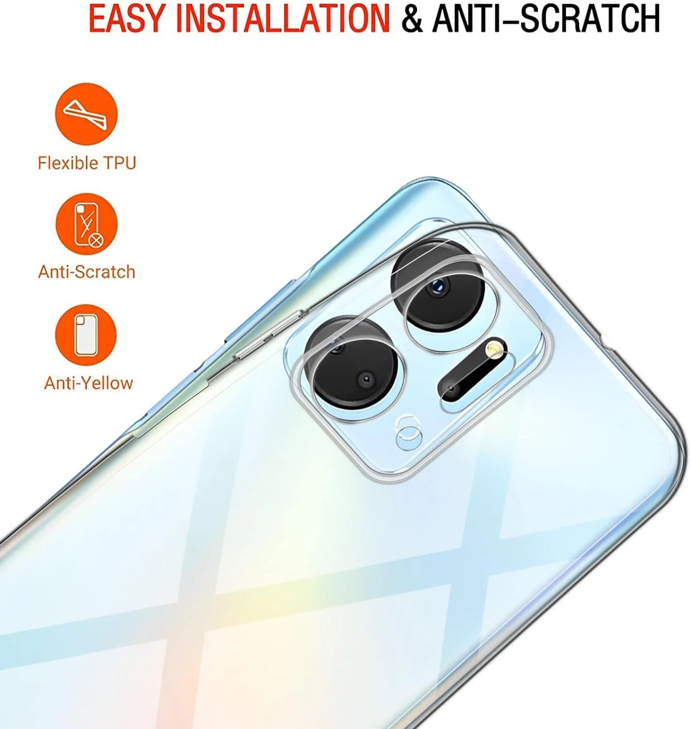 DL3 Mobilak Case Compatible with Honor X7A Case Crystal Soft TPU Gel Case Flexible Silicone Anti-Scratch Camera Protection TPU Cover - Clear