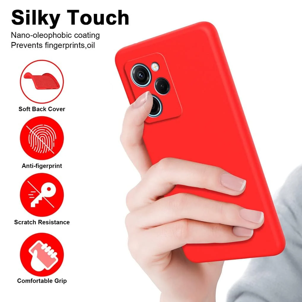 DL3 Mobilak POCO X5 Pro 5G Case, Soft Flexible Silicone Gel Rubber Bumper Cover, Full Body Shockproof Protective Phone Case - Red