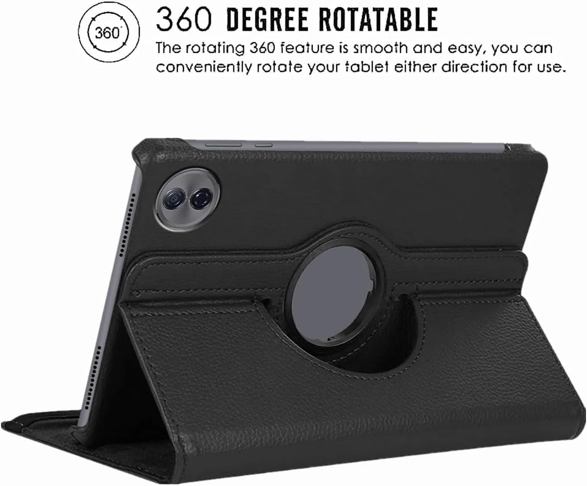 DL3 Mobilak Protective Cover for Honor Pad 10 12.1 inch 2025, 360° Rotatable Smart Stand, Leather Folio Flip Cover with Multi-Angle Viewing, Auto Wake Sleep - Black