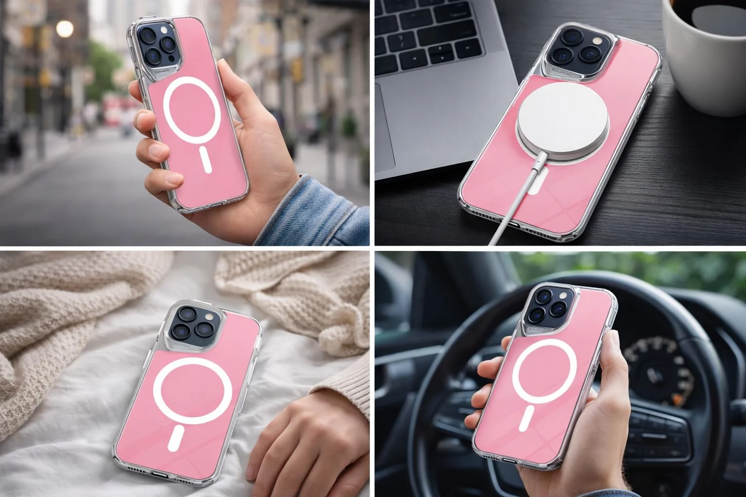 DL3 Mobilak Clear MagSafe-Compatible Magnetic Case for iPhone 17 Pro Max with Camera Protection and Magnetic Car-Mount Support - Pink