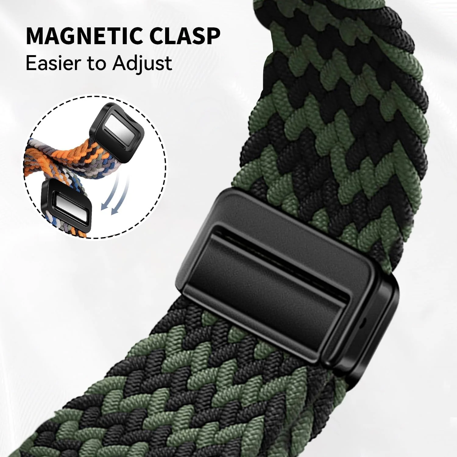 DL3 Mobilak 22mm Magnetic Band for Redmi Watch 5 Active/5 Lite/Samsung Galaxy Watch 3 45mm/Watch 46mm/Gear S3/Huawei watch GT6 GT5 46MM/GT2E/GT6 Pro/GT 5 Pro/Amazfit GTR 4/3, Stretchy Braided Nylon Sport Strap - Green-black