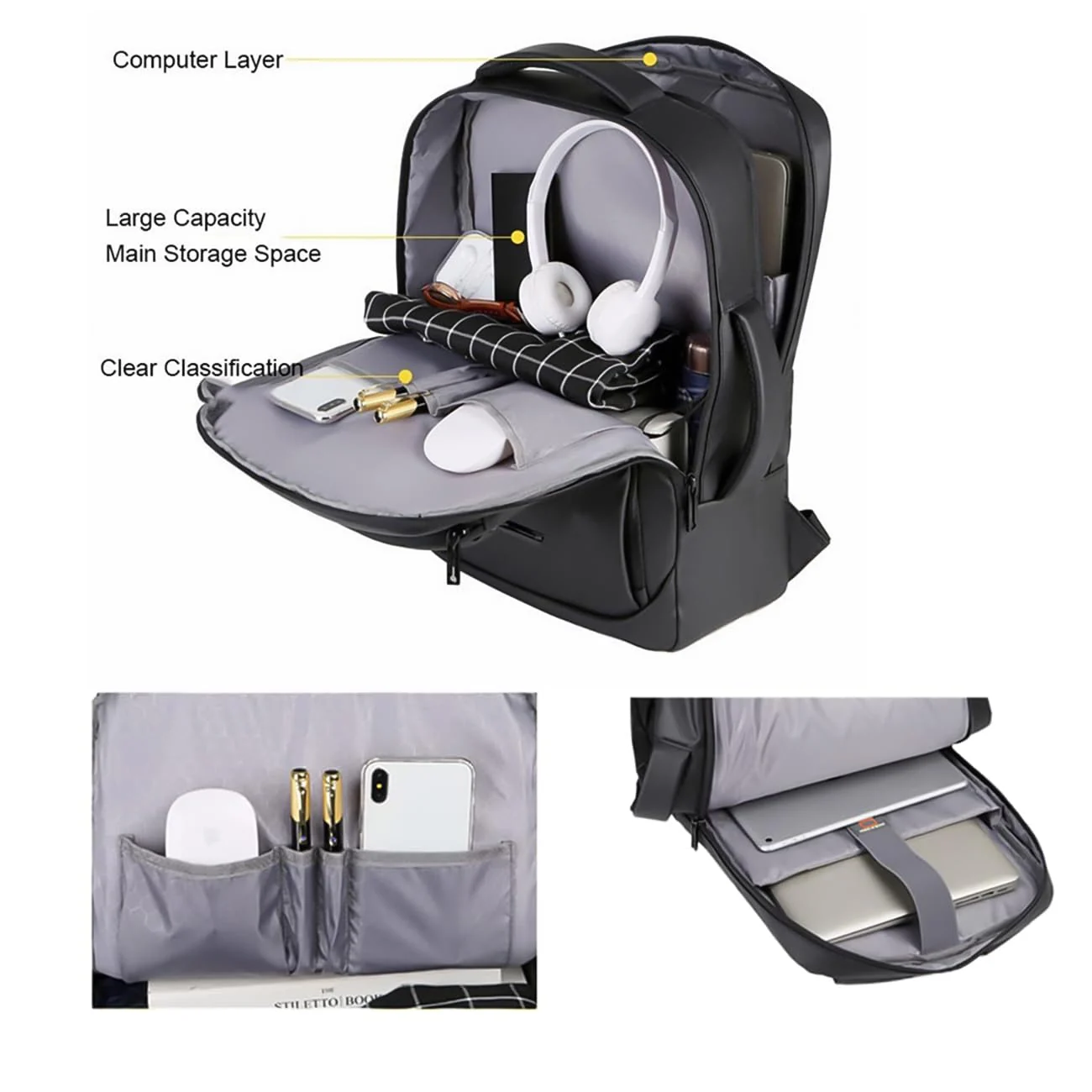 Mobigon Laptop Backpack 15.6 Inch, Business Slim Sturdy Laptops Backpack with USB Charging Port, Water Resistant Travel Backpack Computer Bag Gifts for Men & Women Fits, Surface, Notebook - Black