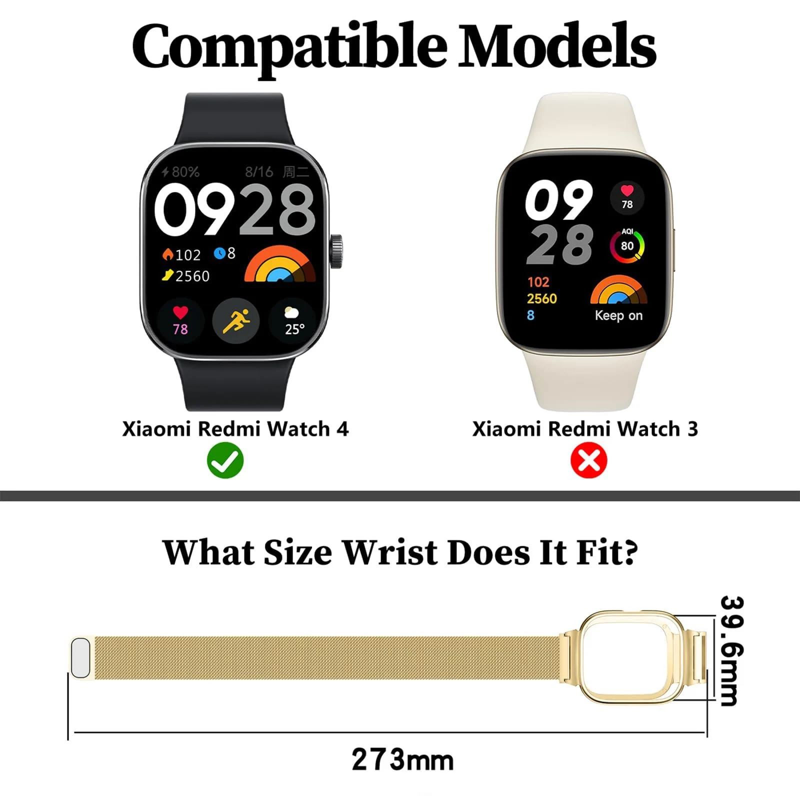 DL3 Mobilak Strap Compatible with Xiaomi Redmi Watch 4, Men and Women Adjustable Metal Stainless Steel Mesh Magnetic Breathable Replacement Wristband Watch Bands for Redmi Watch 4 - Gold