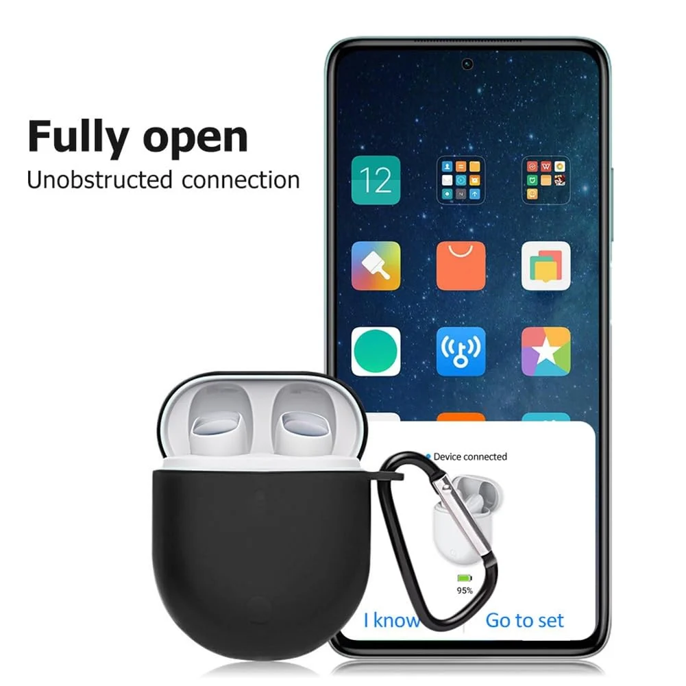 DL3 Mobilak Silicone Case Compatible with Xiaomi Redmi Buds 4 Earbuds, Soft Silicone Protective Case Cover, Shockproof Sleeve with Carabiner - Black