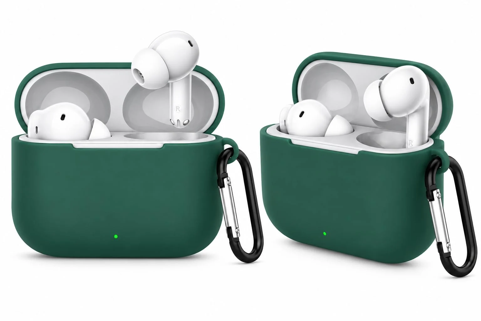 Mobigon Compatible with Realme Buds T200 Case Cover, Soft Silicone Shockproof Protective Case Wireless Earbuds with Carabiner, Front LED Visible، Green