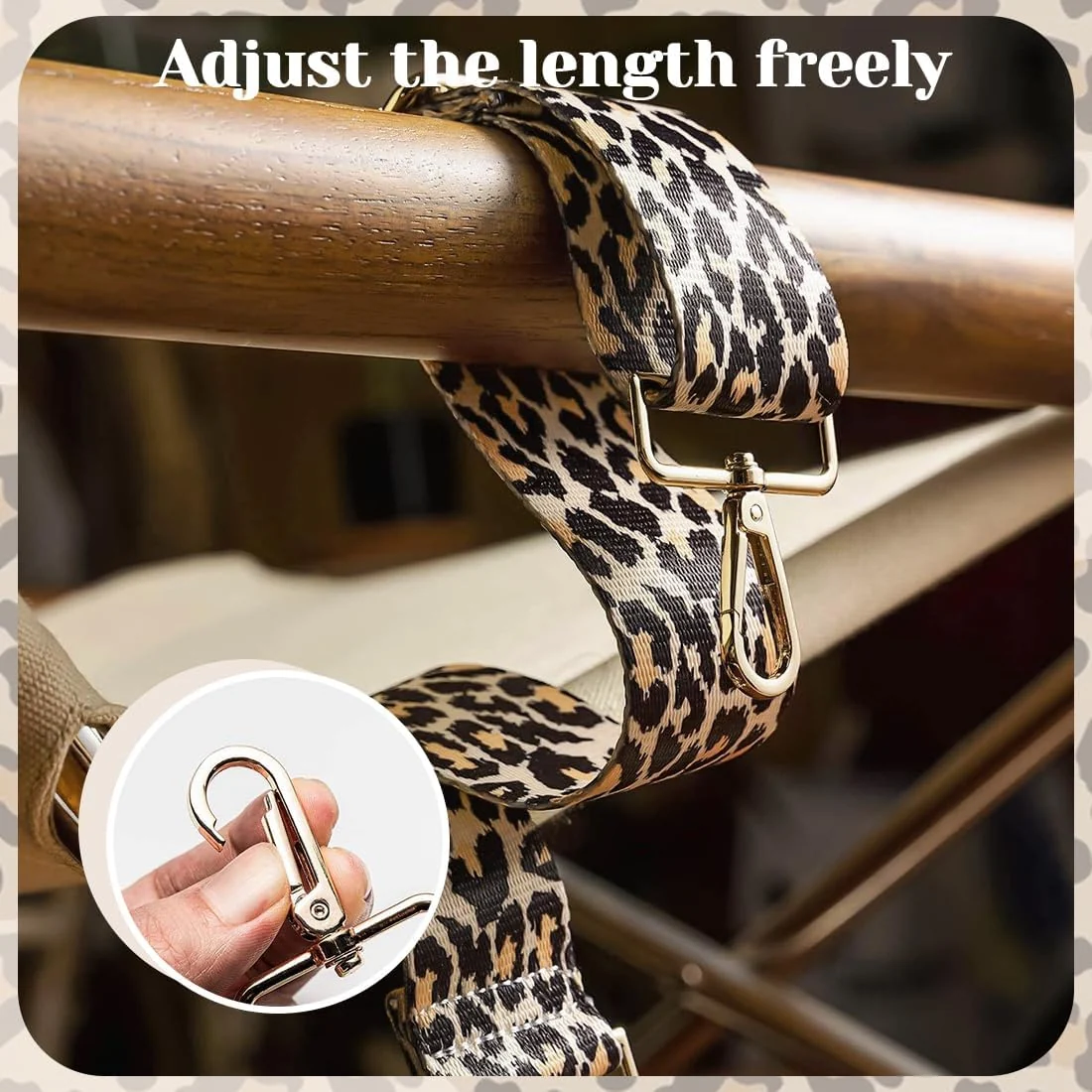 DL3 Mobilak Adjustable Wide Crossbody Bag Strap for Women, Replacement Shoulder Strap for Handbags, Totes & Purses with Elegant Embroidered Pattern and Metal Hooks - Leopard Print