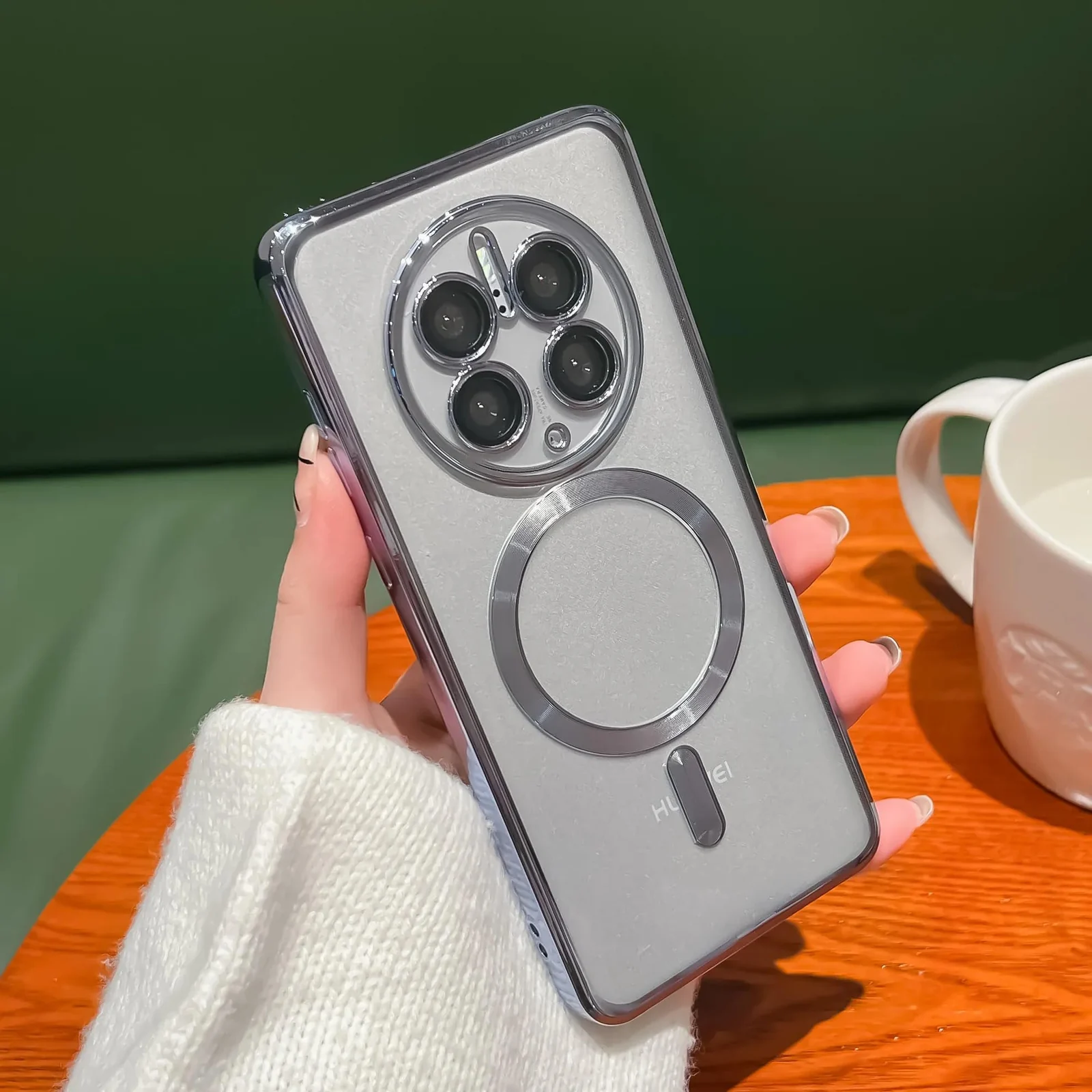 DL3 Mobilak Clear MagSafe-Compatible Magnetic Case for Huawei Mate 50 Pro with Camera Protection and Shockproof Design - Silver