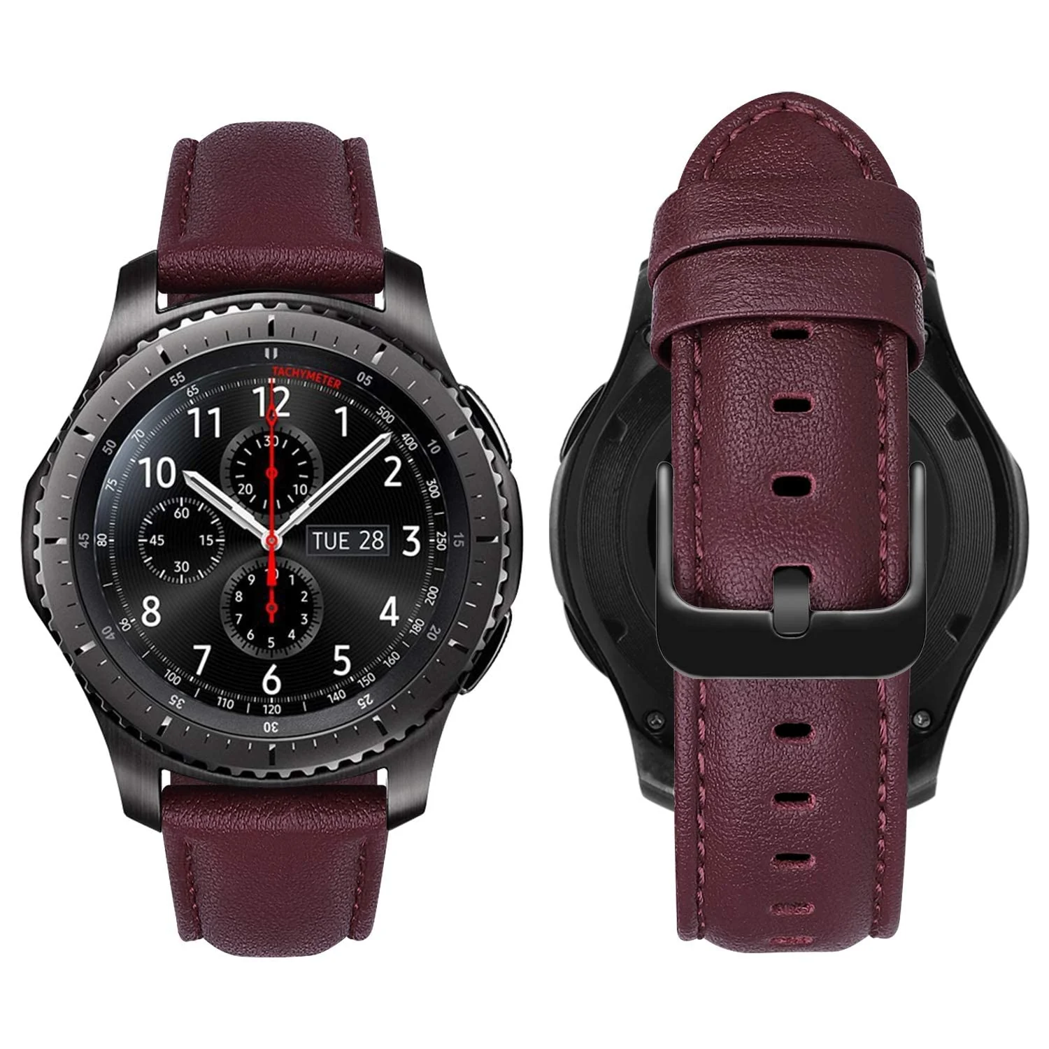 DL3 Mobilak Leather Band 20MM Strap For Samsung Gear Sport/Watch 4/Watch 5/5 Pro /S2 classic/active 2 40mm 44mm/Amazfit GTS 3/ GTS 4/4 Mini/Bip 3/Pro/GTS 2 mini/GTS 2e/Bip U/UPro - Wine Red
