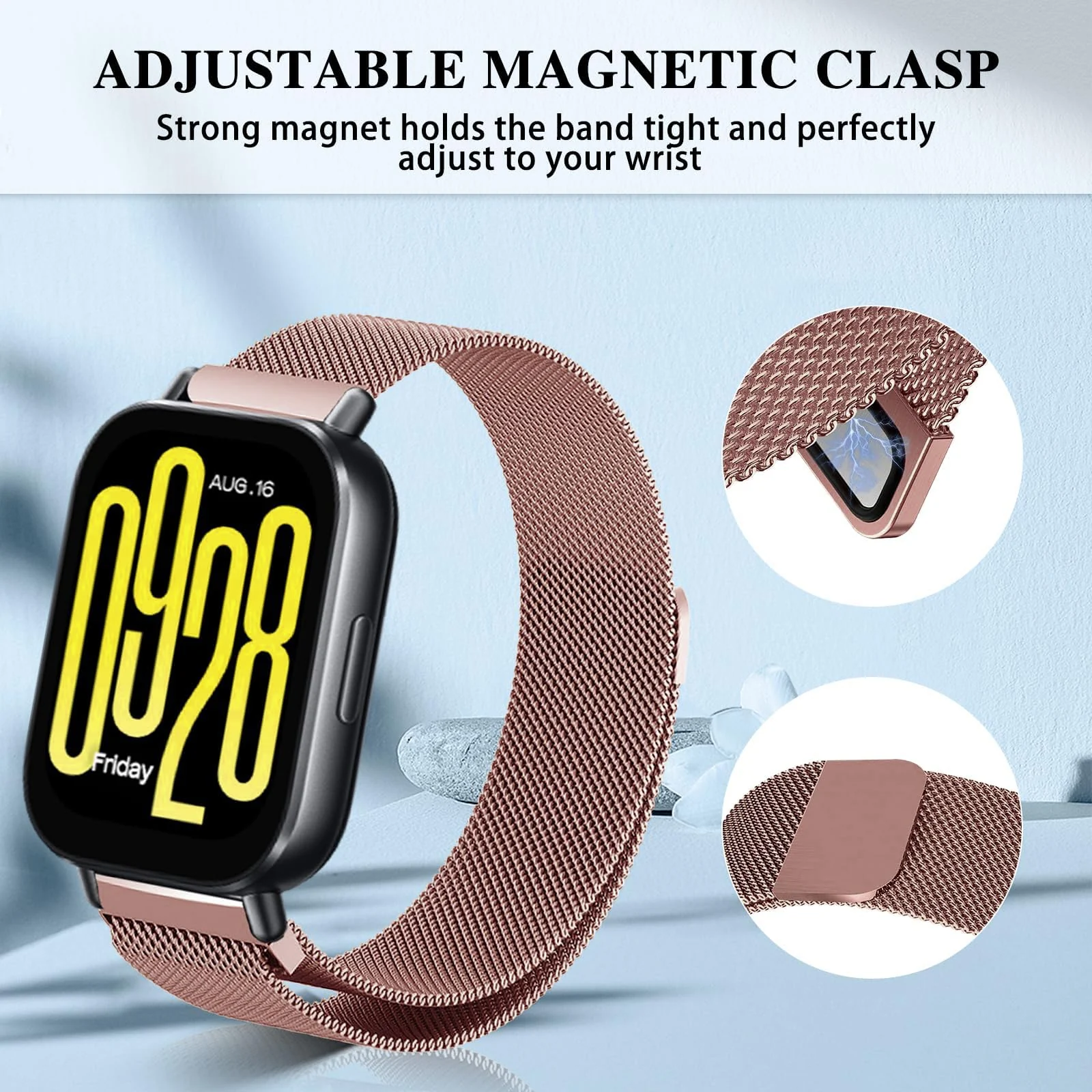 DL3 MOBILAK Milanese Magnetic Stainless-Steel Watch Strap for Xiaomi Redmi Watch 5 Lite and 5 Active - Pink
