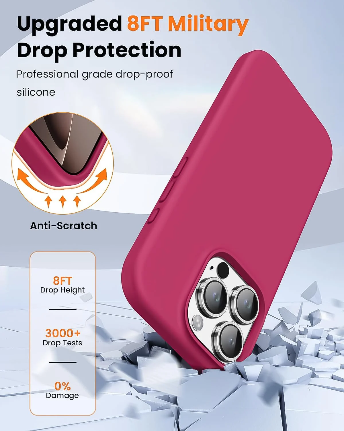 DL3 Mobilak Liquid Silicone Case for iPhone 16 Pro Max 6.9-inch, Supports wireless charging, Shock-absorbing protection, Scratch-resistant surface - Rose Red
