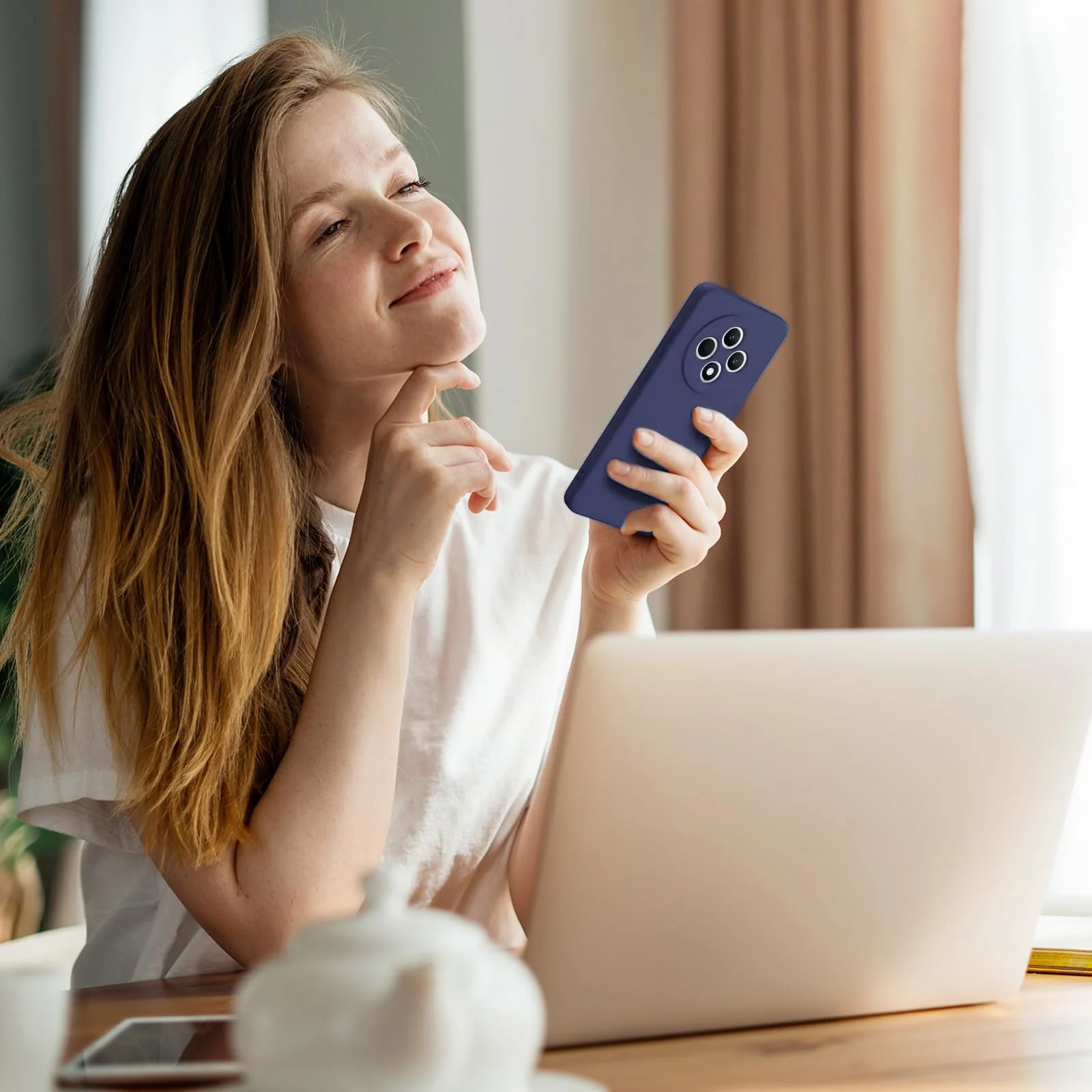 DL3 Mobilak Liquid Silicone Case for OPPO Reno 12 F / Reno 12F, Not compatible with MagSafe, Supports wireless charging, Camera protection - Dark Blue