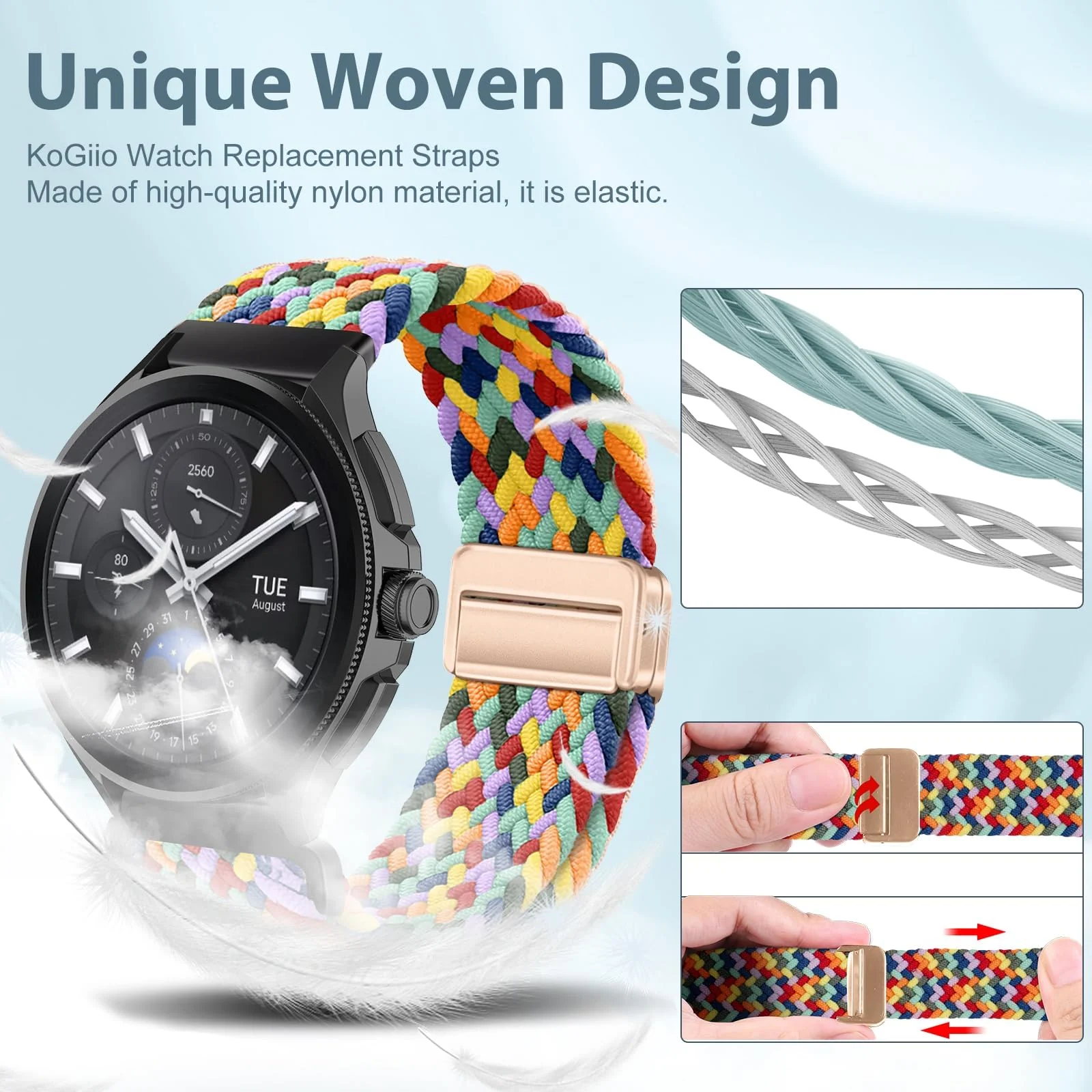 DL3 Mobilak 22mm Magnetic Band for Redmi Watch 5 Active/5 Lite/Samsung Galaxy Watch 3 45mm/Watch 46mm/Gear S3/Huawei watch GT6 GT5 46MM/GT2E/GT6 Pro/GT 5 Pro/Amazfit GTR 4/3, Stretchy Braided Nylon Sport Strap - Colorful