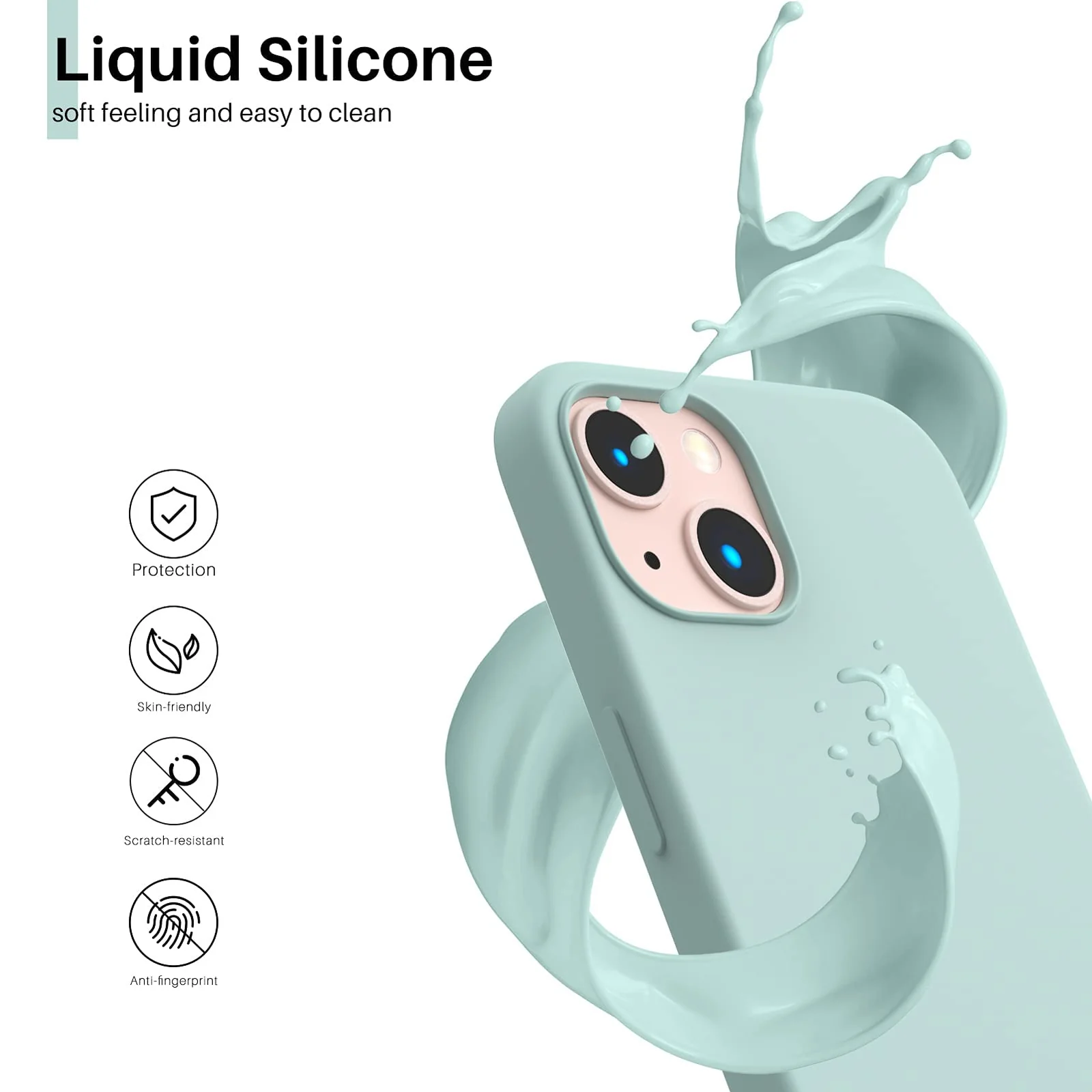 DL3 Mobilak Liquid Silicone Protective Case with Soft Microfiber Lining for iPhone 13 / iPhone 14 - Mint Green