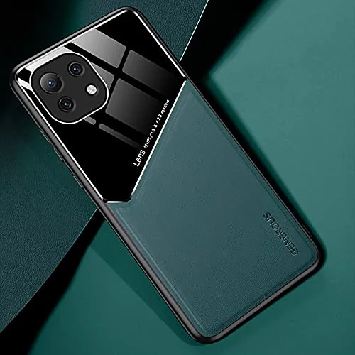 DL3 Mobilak Faux Leather and Plexiglass TPU Case for Xiaomi 11 Lite 5G NE / Xiaomi Mi 11 Lite (4G / 5G) with Magnetic Car-Mount Support and Shockproof Design - Green