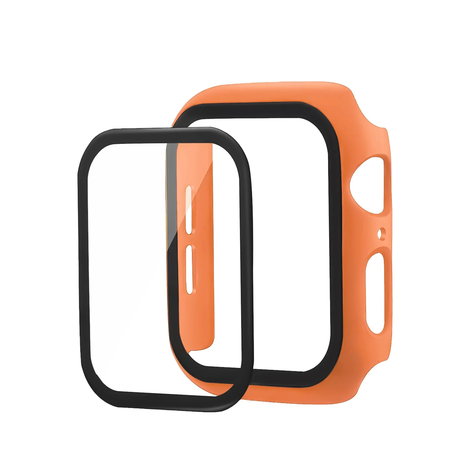 DL3 Mobilak Band with Case Compatible with Apple Watch 45mm, Adjustable Silicone Sport Wristband Replacement, Strap With Cover Built-in Glass Screen Protector for iWatch Series 9 8 7 - Orange
