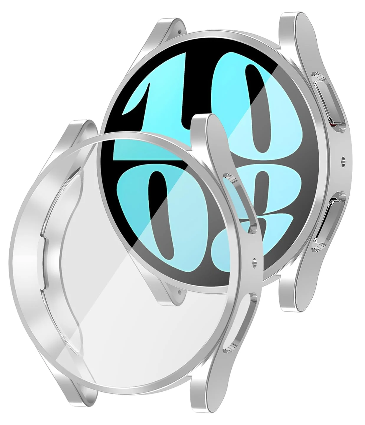 DL3 Mobilak Screen Protector Case for Samsung Galaxy Watch 6 44mm, Flexible TPU Cover Shockproof Protective Case Plated Bumper Shell Galaxy Watch 6 44mm - Silver