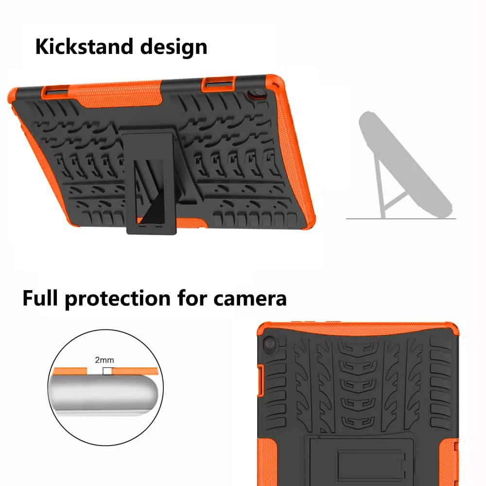 DL3 Mobilak Case For Lenovo Tab M10 HD TB-X505 / TB-X605 10.1-inch tablet, Hybrid Rugged Armor Heavy Duty 2 in 1 TPU + PC Combo Dual Layer Shockproof Case with Kickstand - Orange