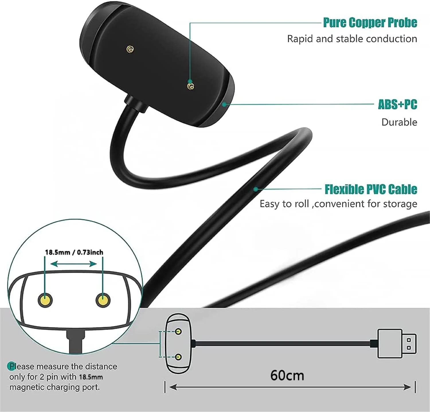 DL3 Mobilak Magnetic Charger Compatible with Amazfit GTS 3/GTS 4, GTR 3/GTR 3 Pro, GTR 4/GTR 4 Pro, T-Rex 2 1M USB Charging Cable Stand Dock Stable and Safty Charger Smartwatch Accessories - Black