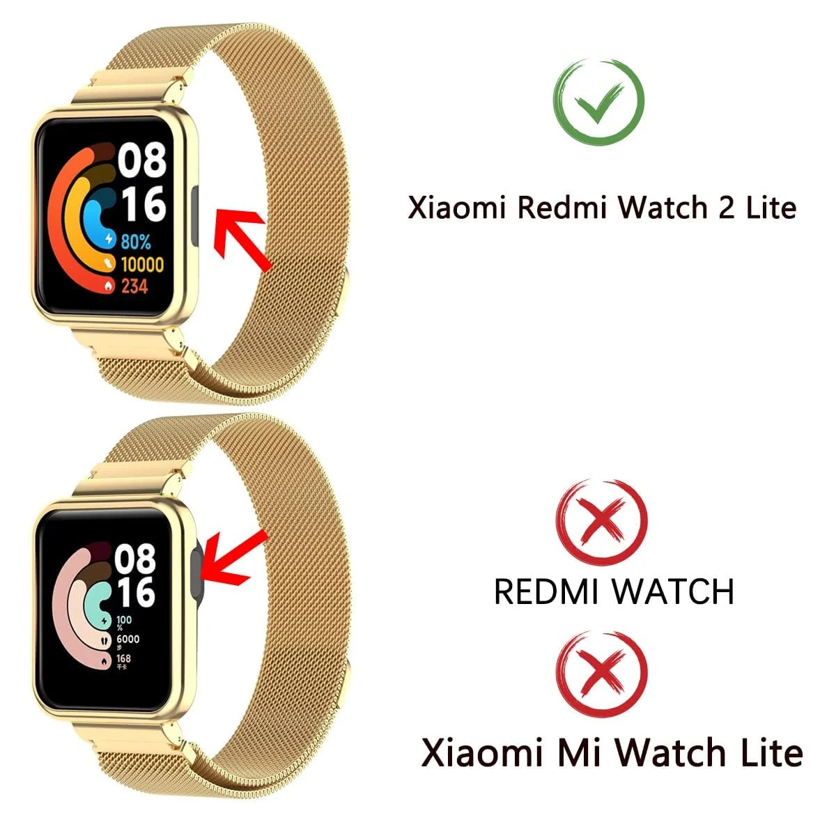 DL3 Mobilak Strap For Xiaomi Redmi Watch 2 Lite/Poco Watch/Redmi Watch 2 / Horloge 2, Magnetic Metal Stainless Steel Adjustable Wristbands Breathable Watch Band With Frame Metal - Gold