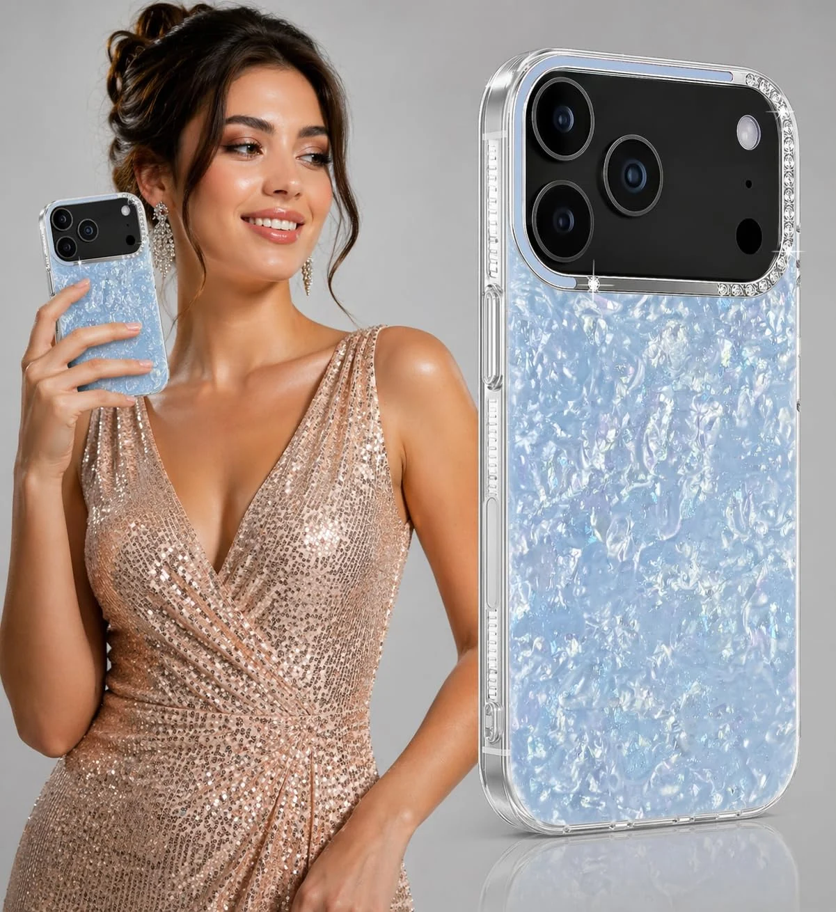 DL3 Mobilak Glitter Rhinestone Protective Case for iPhone 11 Pro Max with Shockproof Design - Sky Blue