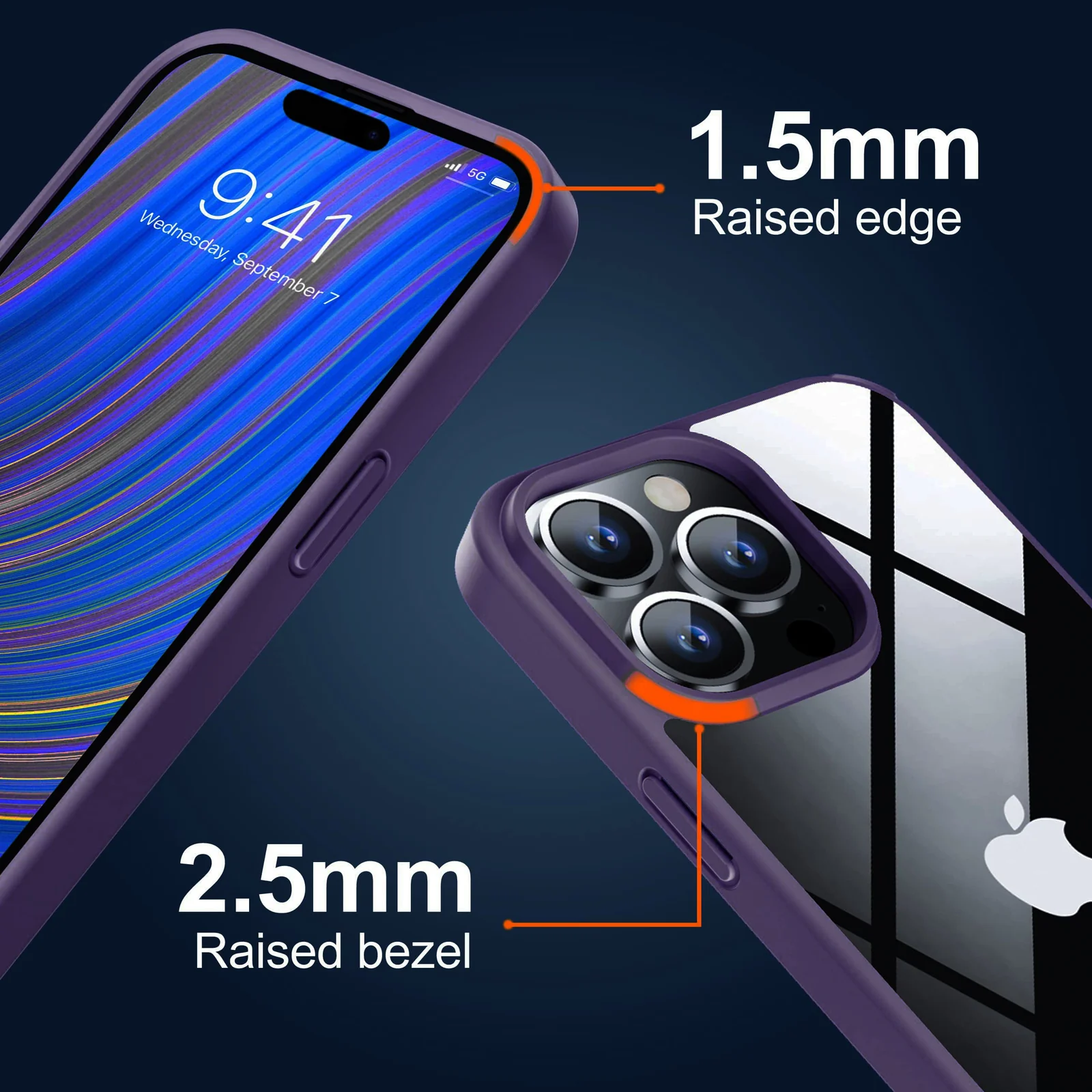 DL3 Mobilak Clear TPU Case for iPhone 14 (6.1 Inch), Shock-absorbing protection, Non-slip grip, Raised edges around the screen and camera - Deep Purple