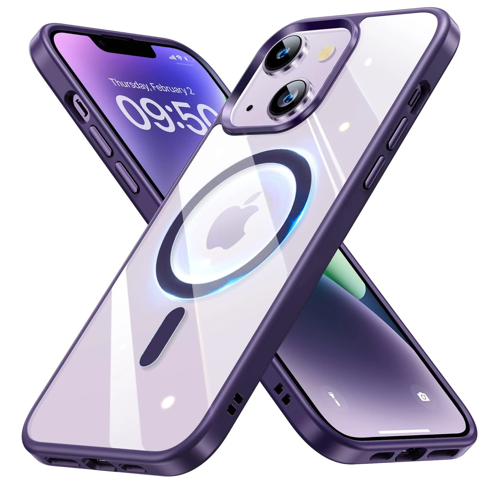 DL3 MOBILAK Case Magnetic Crystal Clear for iPhone 15 (6.1 Inch) Case, [Compatible with MagSafe] Slim Phone Case Thin Cover - Deep Purple