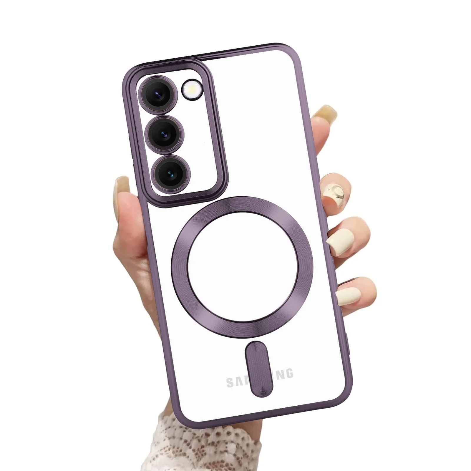 DL3 Mobilak Clear MagSafe-Compatible Magnetic Case for Samsung Galaxy S20 FE with Camera Protection and Shockproof Design - Deep Purple