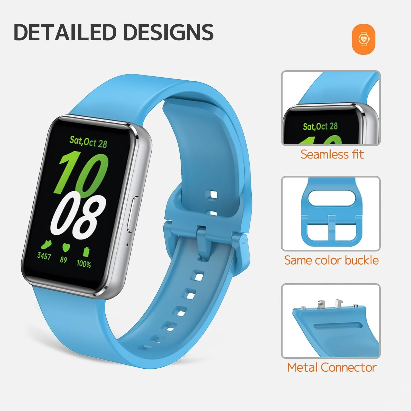 DL3 MOBILAK Silicone Bracelet for Samsung Galaxy Fit 3 Strap, Soft Silicone Sport Replacement Strap For Women/Men, Adjustable Waterproof Sports Band - Light Blue