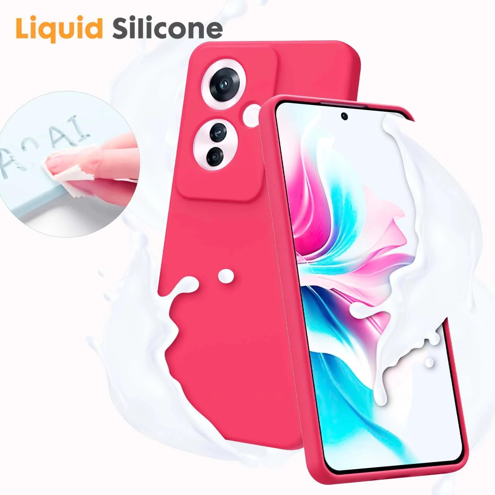 DL3 Mobilak Liquid Silicone Case for OPPO Reno11 F 5G, Not compatible with MagSafe, Supports wireless charging, Camera protection - Hot Pink