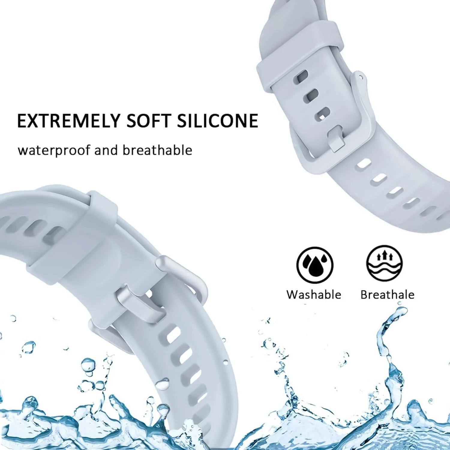 DL3 Mobilak Silicone Bracelet for Huawei Watch Fit 3/Watch Fit 4 Pro/Fit 4 Strap, Soft Silicone Sport Replacement Strap for Women/Men, Adjustable Waterproof Sports Band - Blue Gray