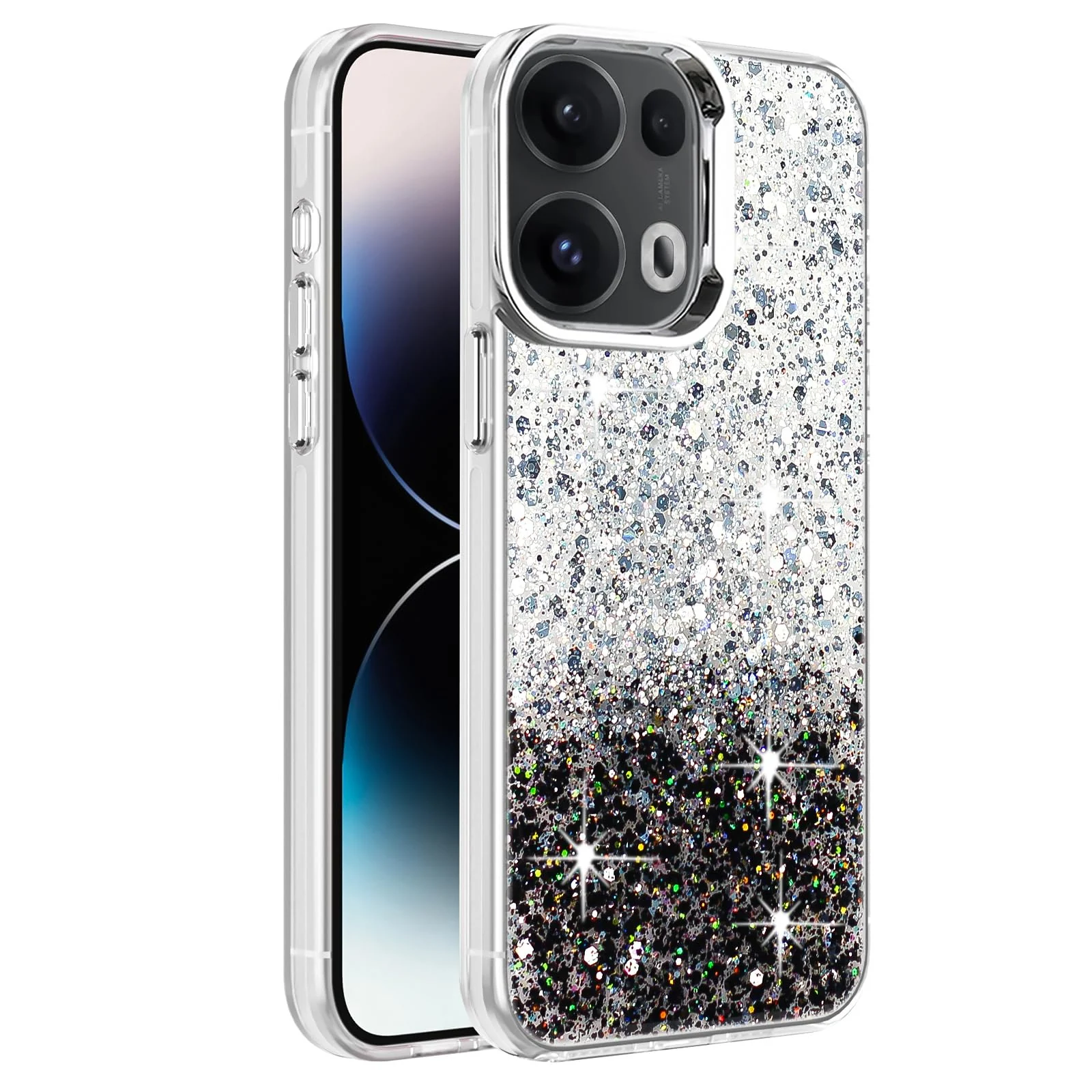 DL3 Mobilak Glitter Rhinestone Protective Case for OPPO Reno 13 Pro 5G with Shockproof Design - White Black
