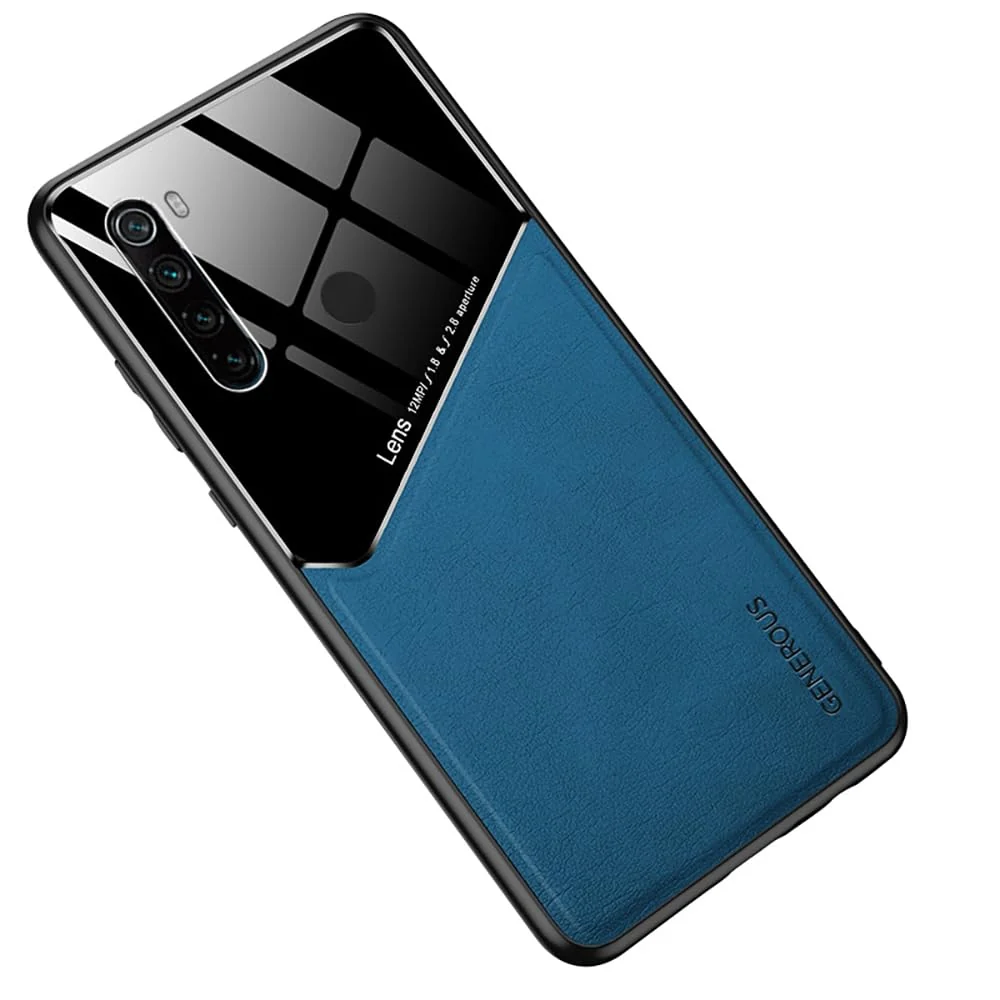 DL3 Mobilak Faux Leather and Plexiglass Protective Case with TPU Frame and Magnetic Car-Mount Support for Xiaomi Redmi Note 8 (2019 / 2021) - Blue