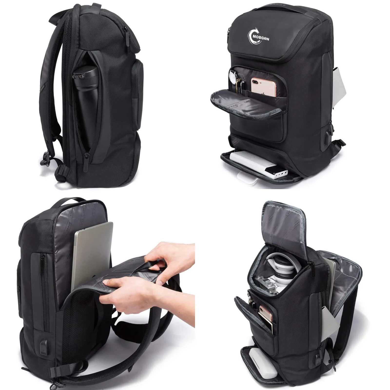 Mobigon Business Travelling Laptop Backpack, 17 Inch Laptop Bag Rucksack with USB Charging Port, Water-Resistant Bag Daypack for Work College Computer Men Women Backpack For MacBooks - Black