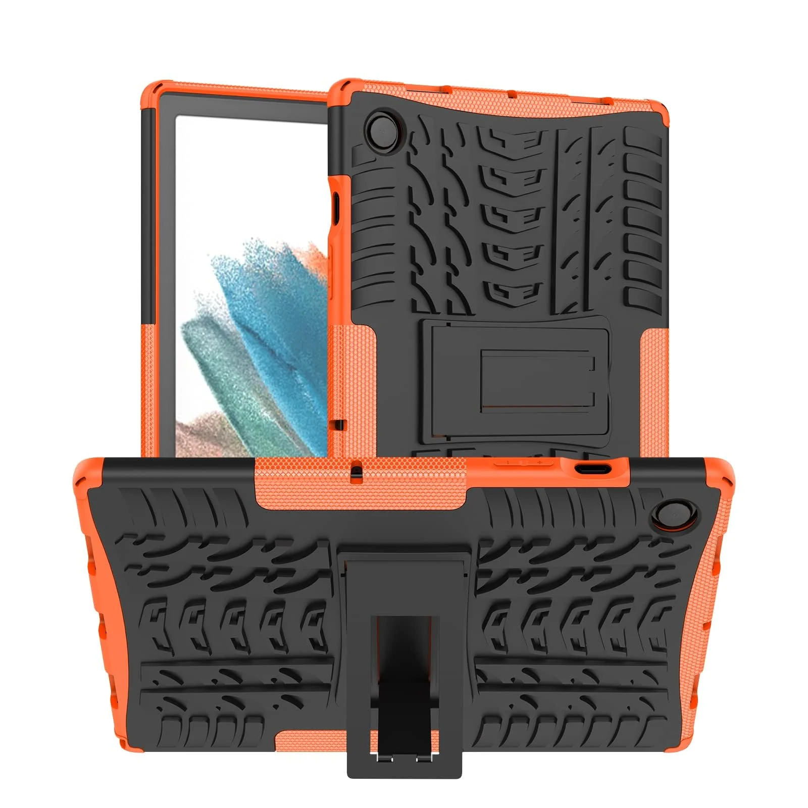 DL3 Mobilak Case For Samsung Galaxy Tab A8 10.5 Inch 2021(-X200/-X205/-X207), Hybrid Rugged Armor Heavy Duty 2 in 1 TPU + PC Combo Dual Layer Shockproof Case with Kickstand - Orange