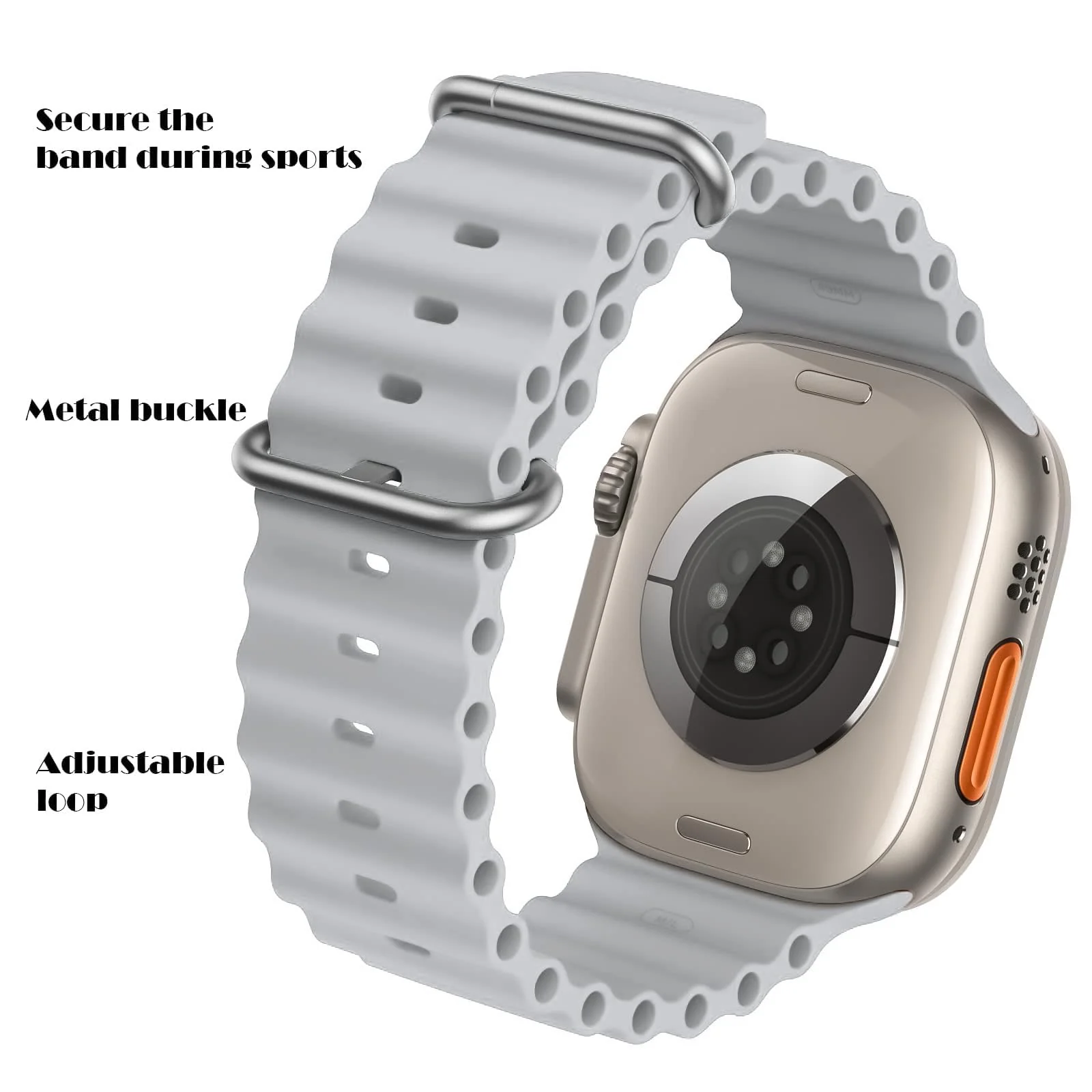 DL3 Mobilak Ocean Band For Apple Watch Band 49mm 45mm 44mm 42mm 41mm 40mm 38mm, Soft Silicone Sport Band Replacement Strap for iWatch Ultra Series SE 9 8 7 SE 6 5 4 (A. , 42MM/44MM/45MM/49MM) - A.Grey