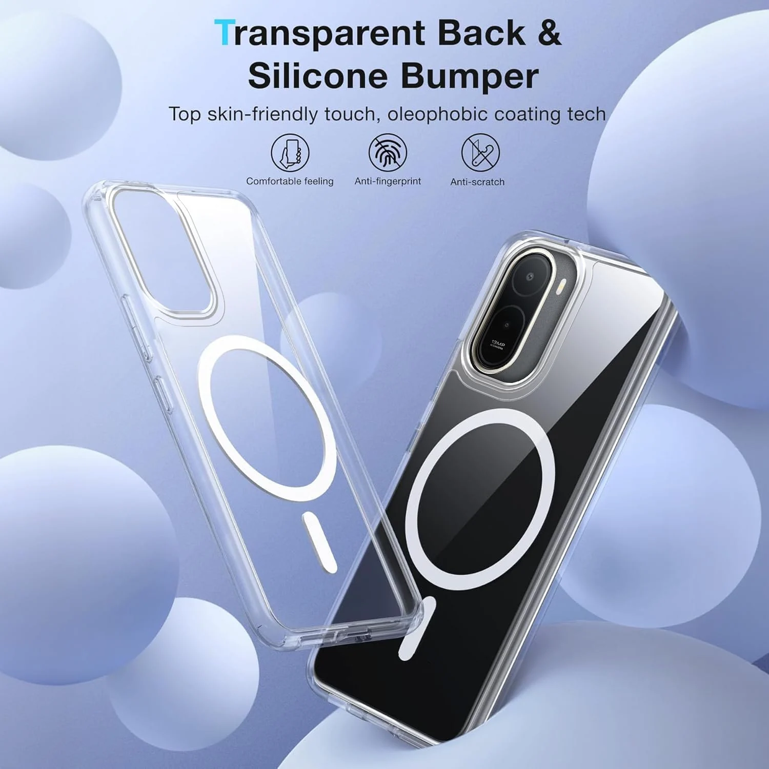 MOBIGON Slim Magnetic MagSafe-Compatible Phone Case for Xiaomi Redmi A7 Pro 4G, Clear