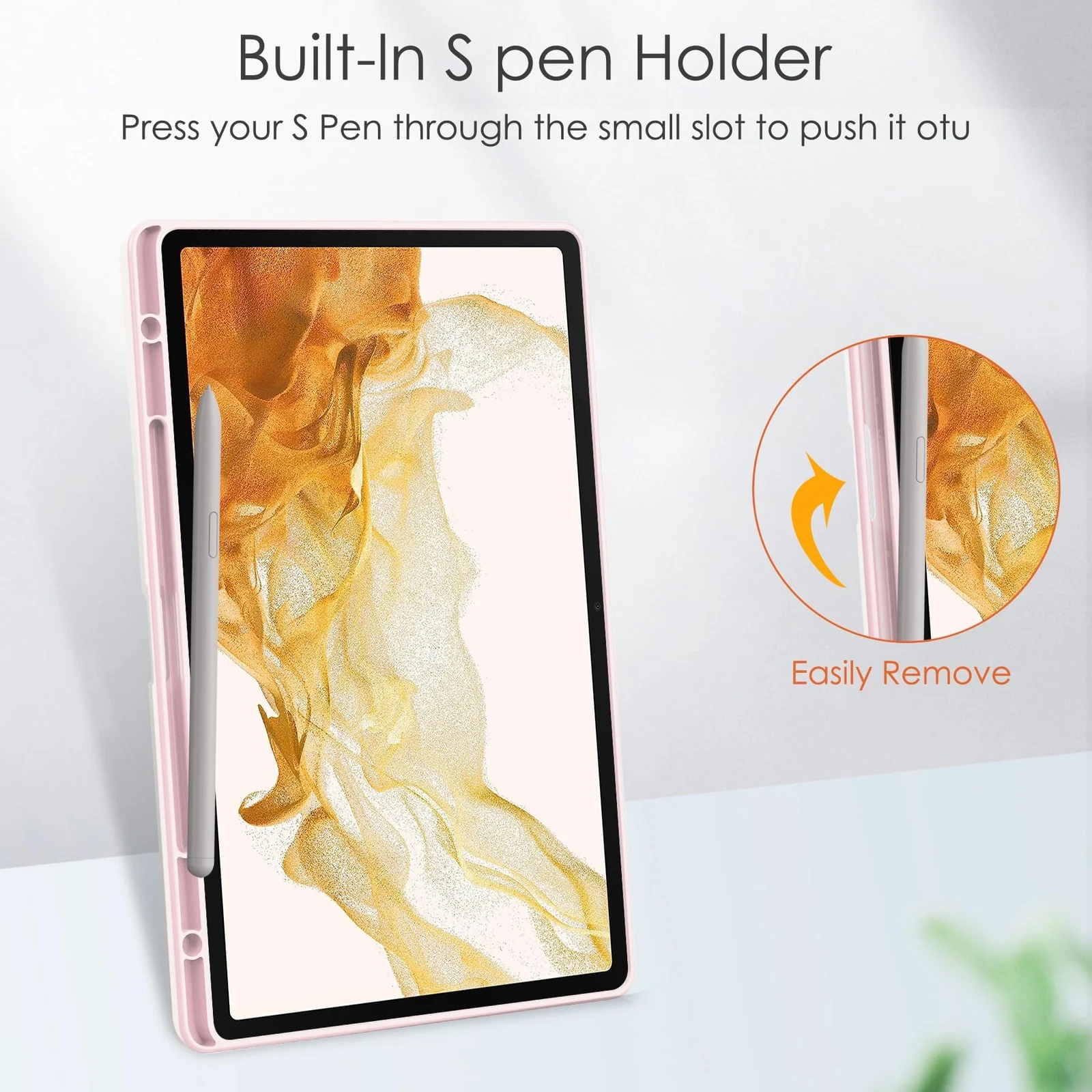 DL3 Mobilak Case for Samsung Galaxy Tab S10 Plus/Tab S9 Plus 12.4-Inch with S Pen Holder, Clear Transparent PC Back, Shockproof Tri-Fold Stand Tablet Cover, Auto Wake/Sleep - Pink