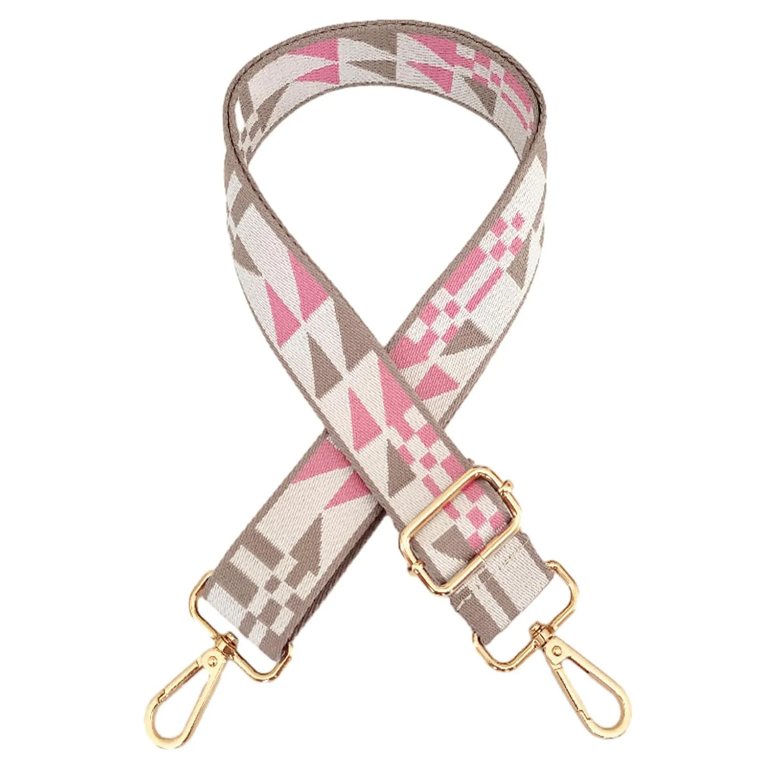 DL3 Mobilak Adjustable Wide Crossbody Bag Strap for Women, Replacement Shoulder Strap for Handbags, Totes & Purses with Elegant Embroidered Pattern and Metal Hooks - Beige/Pink/White