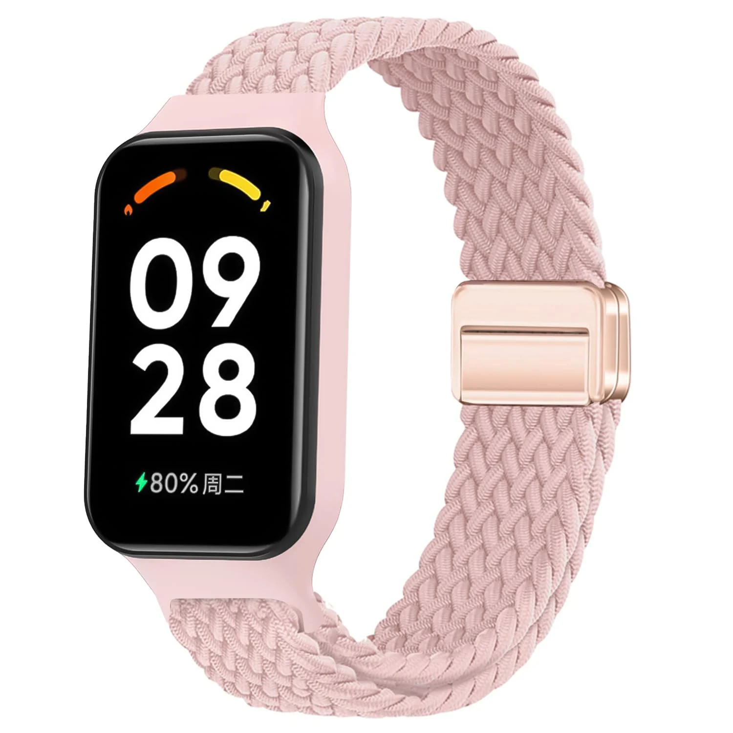 DL3 Mobilak Nylon Braided Band Compatible with Redmi Smart Band 2 / Xiaomi Smart Band 8 Active, Magnetic Elastic Strap Soft Breathable Adjustable Wristband for Men Women - Pink