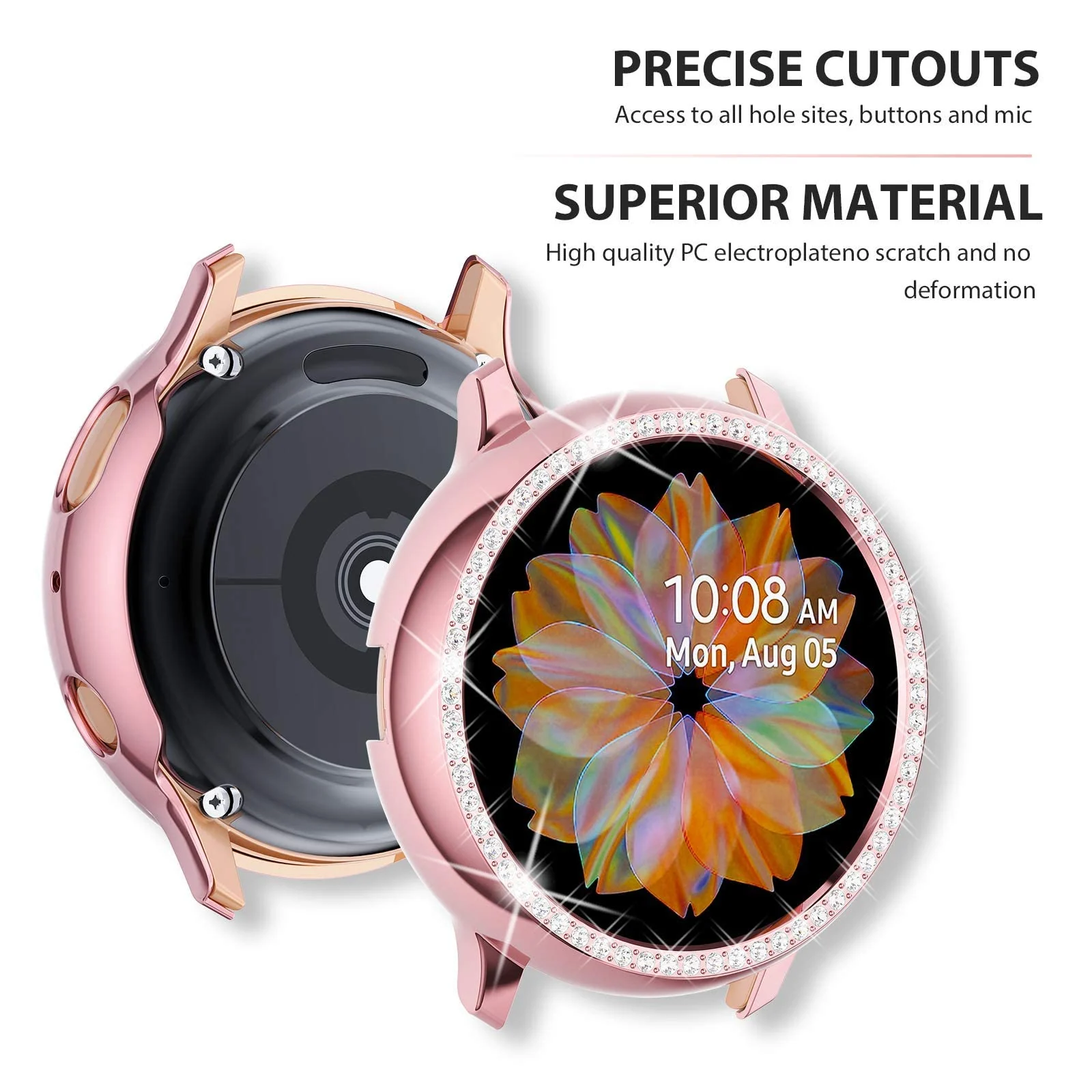 DL3 Mobilak Bumper Diamond Case Compatible with Samsung Galaxy Watch Active 2 44mm, Bling Crystal Diamonds PC Plastic Protector Case Cover Frame For Galaxy Watch Active2 44 mm - Pink
