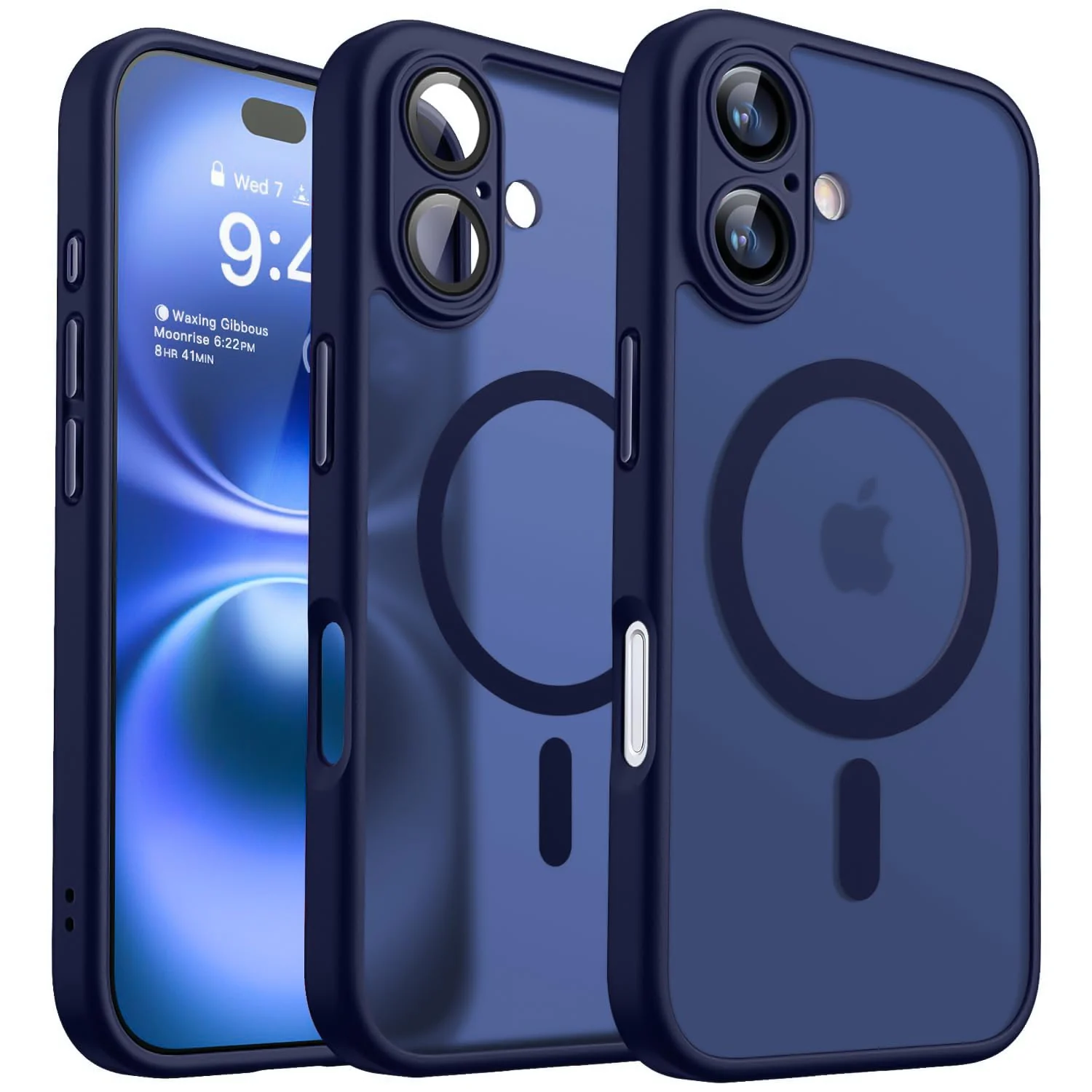 DL3 Mobilak Matte MagSafe-Compatible Magnetic Case for iPhone 16 with Camera Protection and Magnetic Car-Mount Support - Blue
