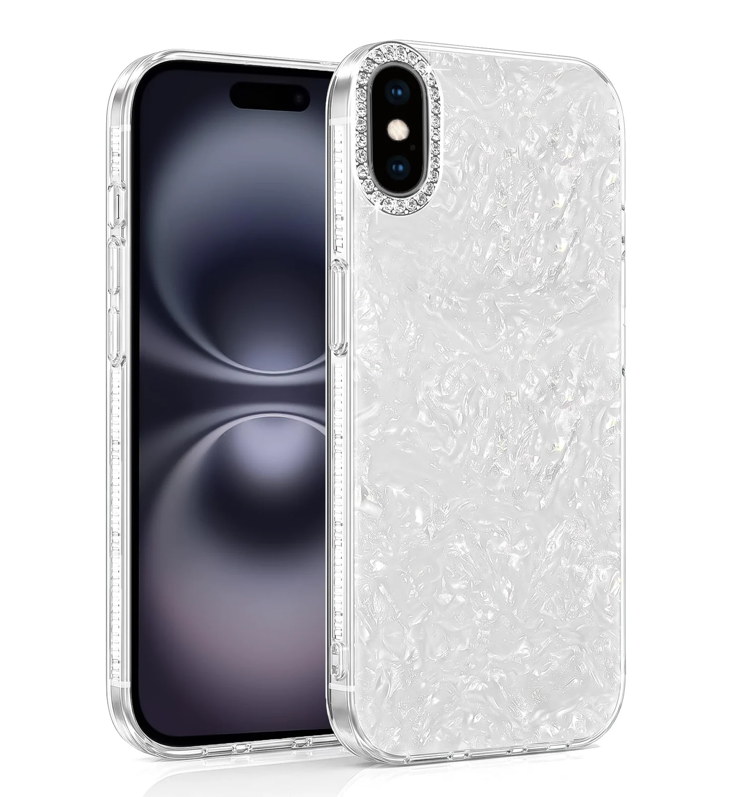 DL3 Mobilak Glitter Rhinestone Protective Case for iPhone X / iPhone XS with Shockproof Design - White