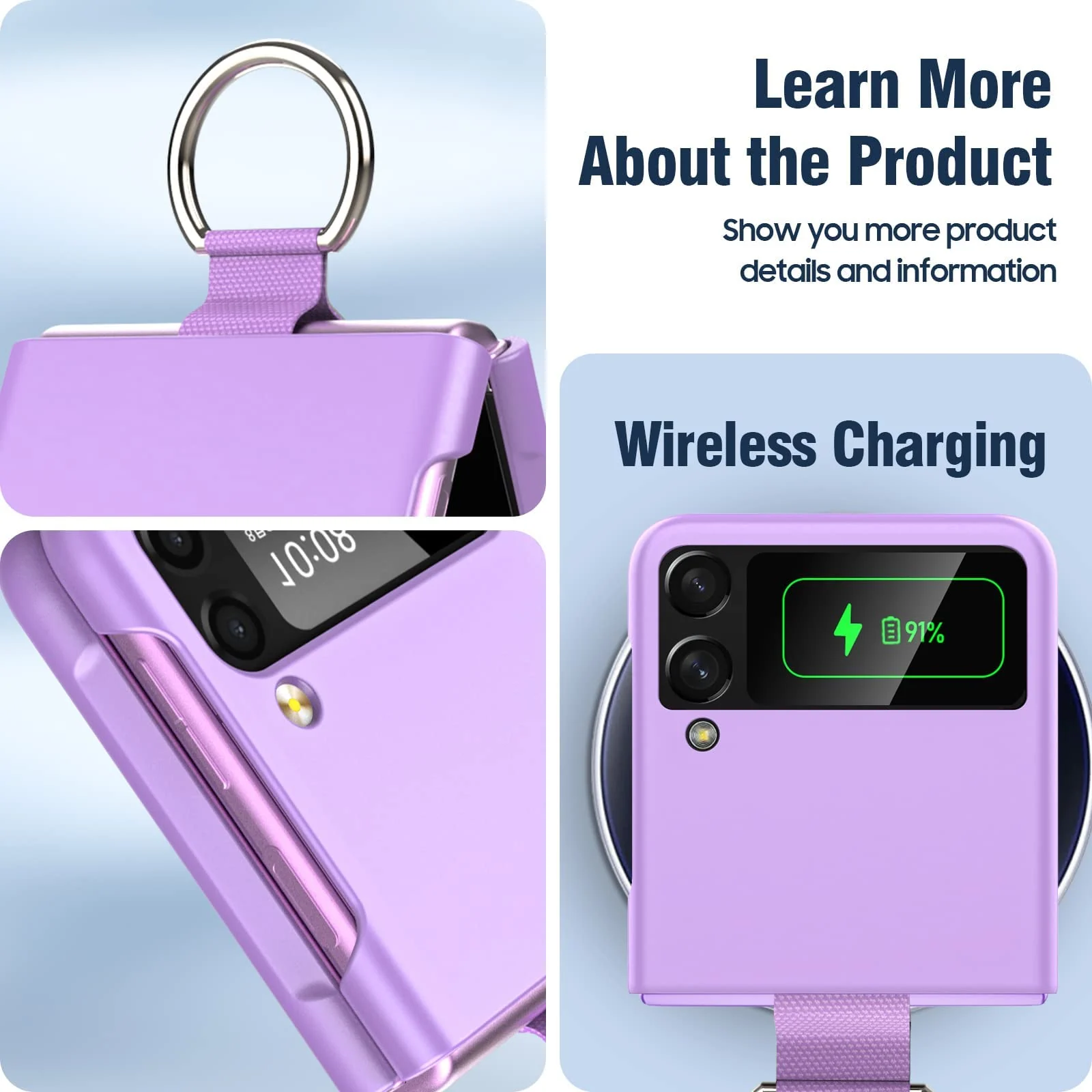 DL3 Mobilak for Samsung Galaxy Z Flip 4 Case with Ring, Galaxy Flip 4 Case All-Round for Z Flip 4 Phone Anti-Scratch Full-Body Shockproof Protective Case for Galaxy Z Flip 4 5G (2022) - Purple