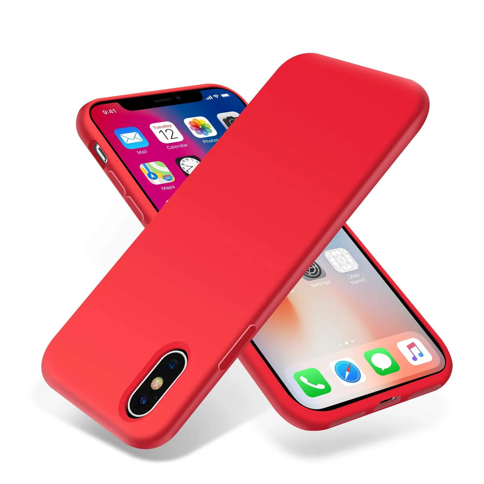 DL3 Mobilak Liquid Silicone Protective Case with Soft Microfiber Lining for iPhone X / iPhone XS - Red