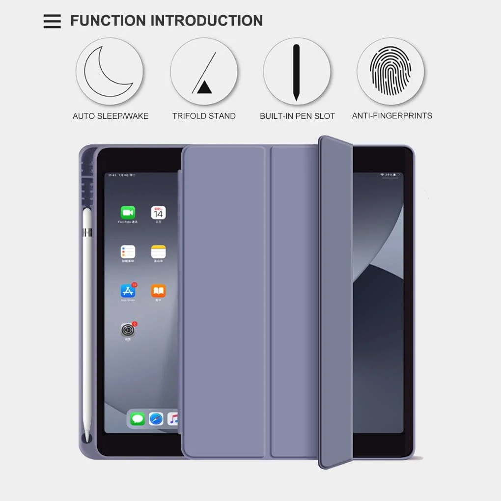 DL3 Mobilak iPad 9th/ 8th/ 7th Generation, Case for iPad 10.2-Inch 2021/2020/ 2019 with Pencil Holder, iPad 7th Gen 2019 Case with Soft Silicone Back, Auto Wake/Sleep Cover - Lavender