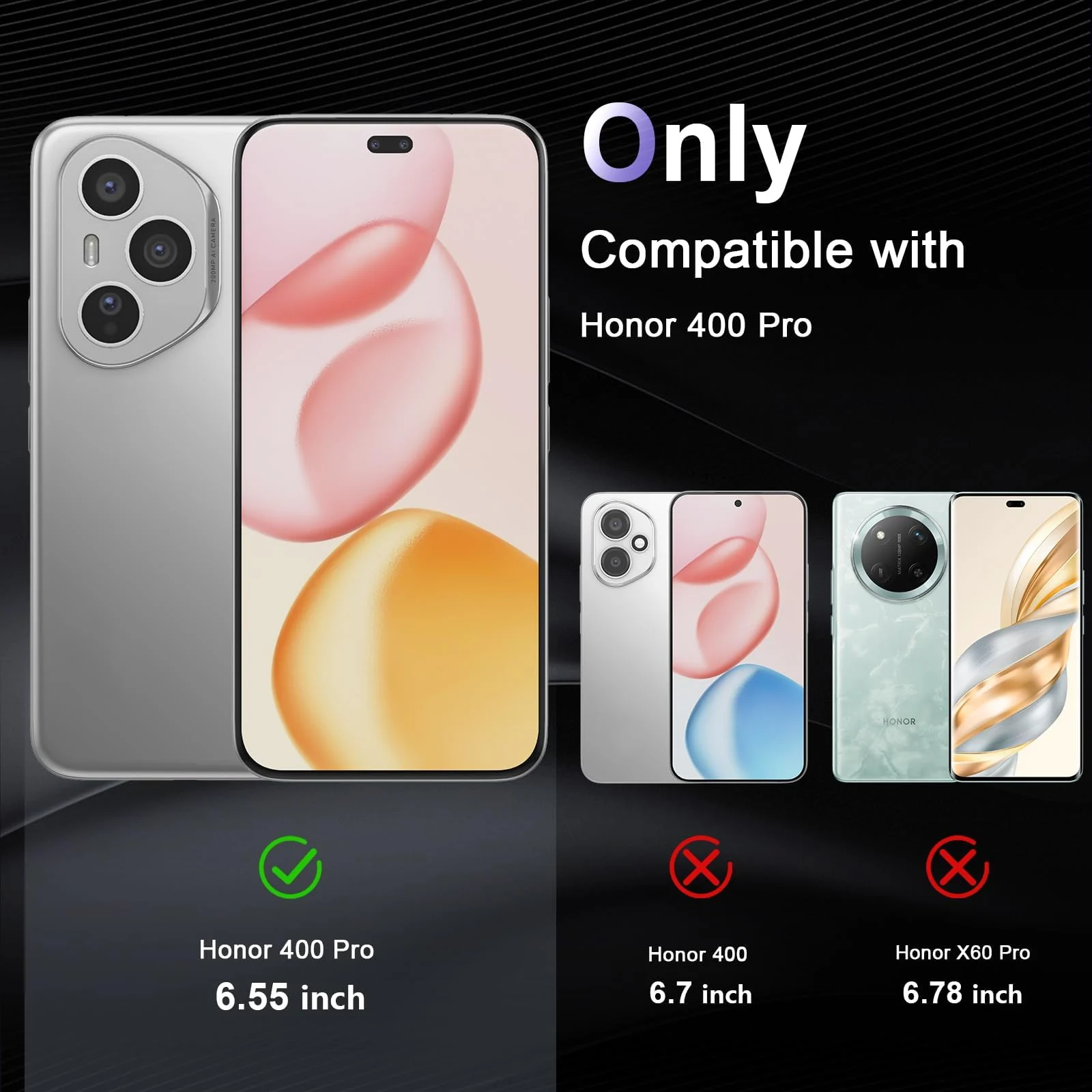 DL3 Mobilak Soft Silicone Protective Case for Honor 400 Pro 5G with Camera Protection and Shockproof Design - Dark Gray